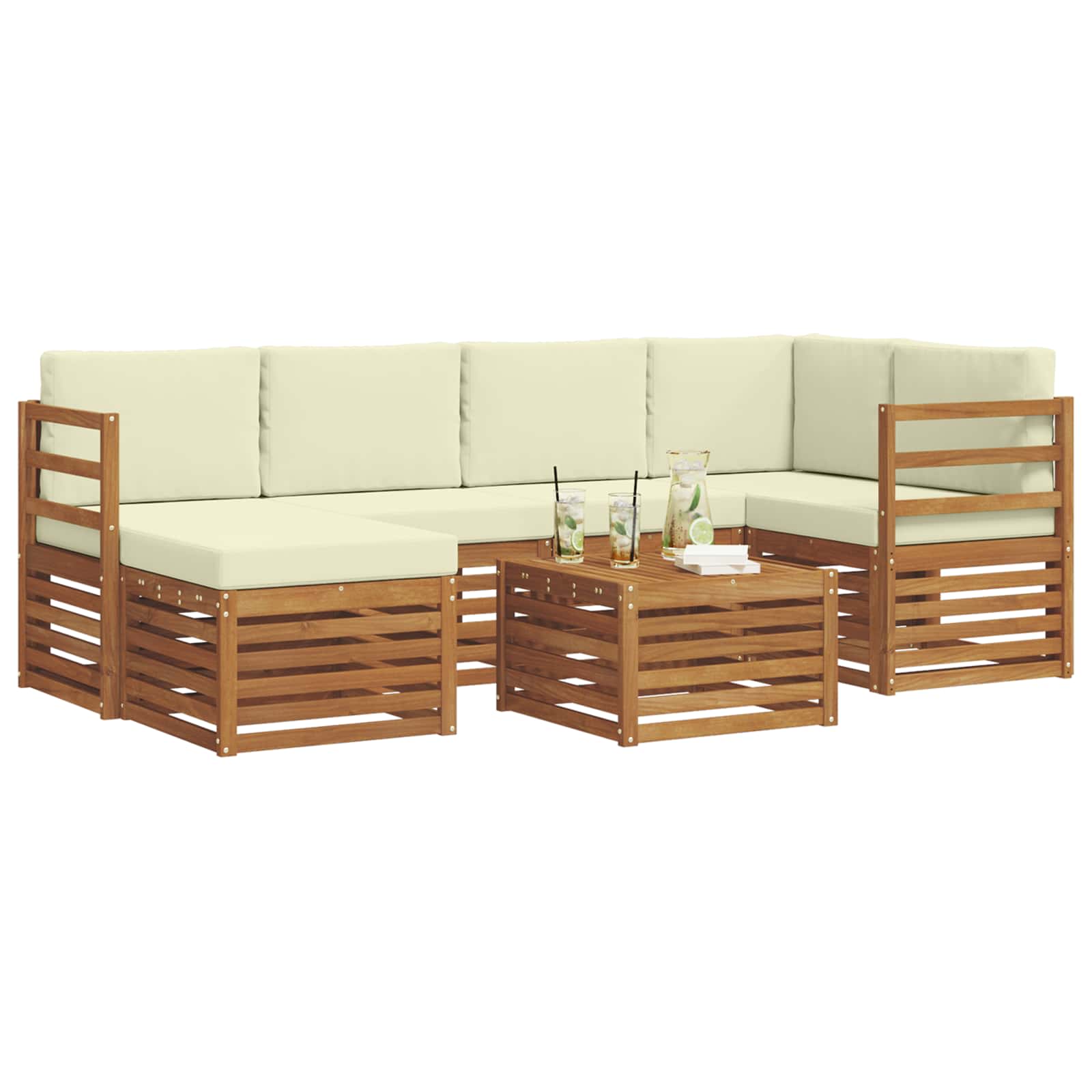 Ensemble de canapé d'angle avec coussin 7 pcs Naturel et Crème - XIOS