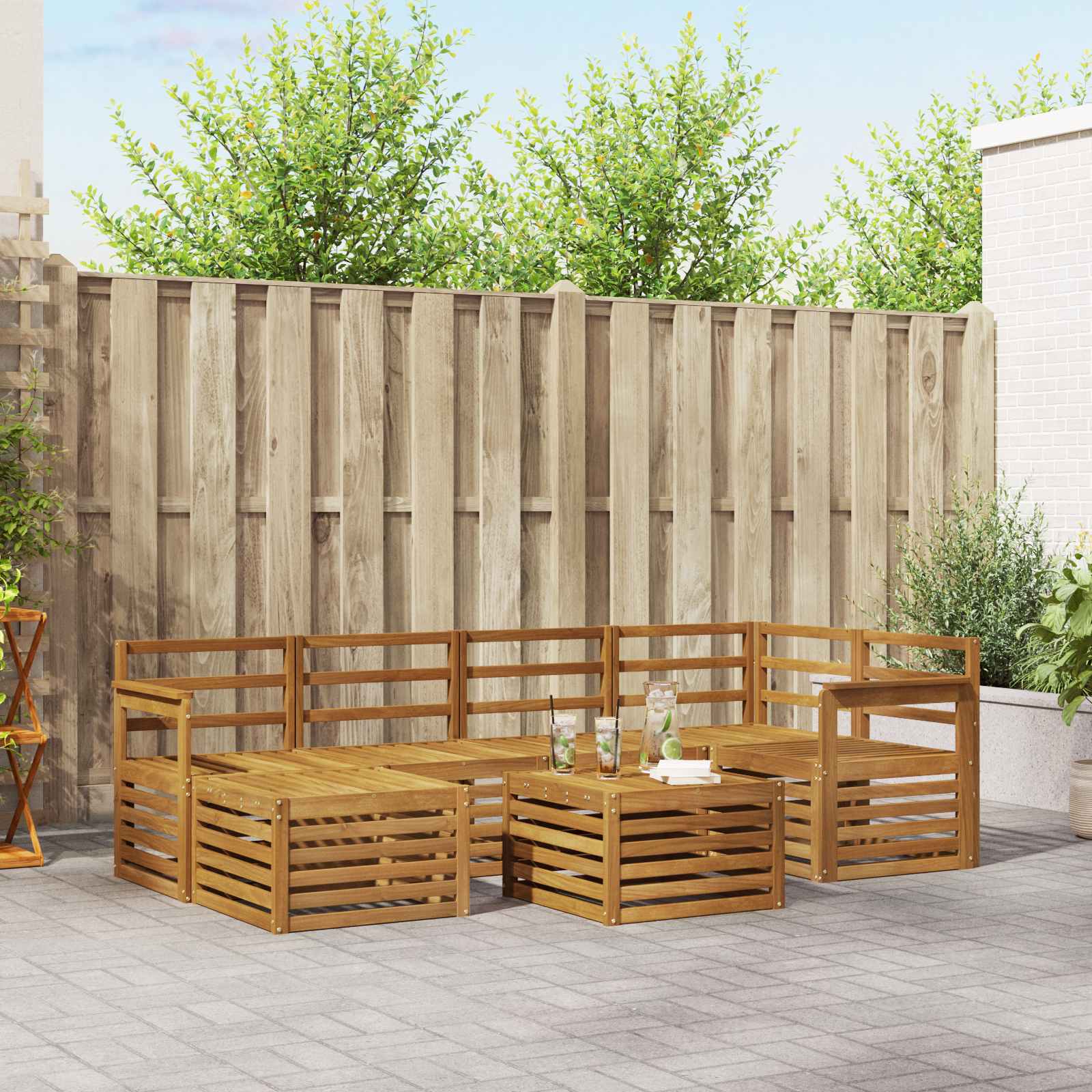 Ensemble de canapé d'angle 7 pcs Naturel Bois d'Acacia Massif - XIOS