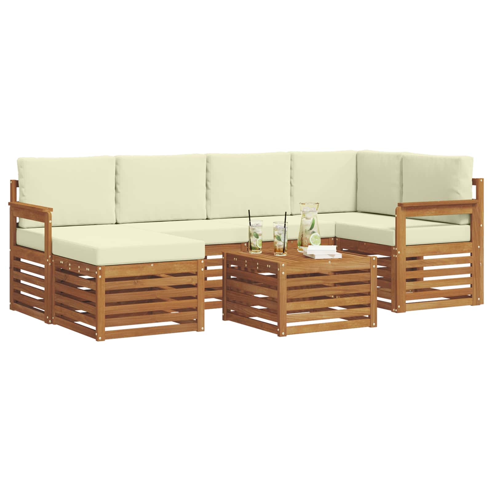 Ensemble de canapés d'extérieur 7 pc Naturel et Crème Polyester