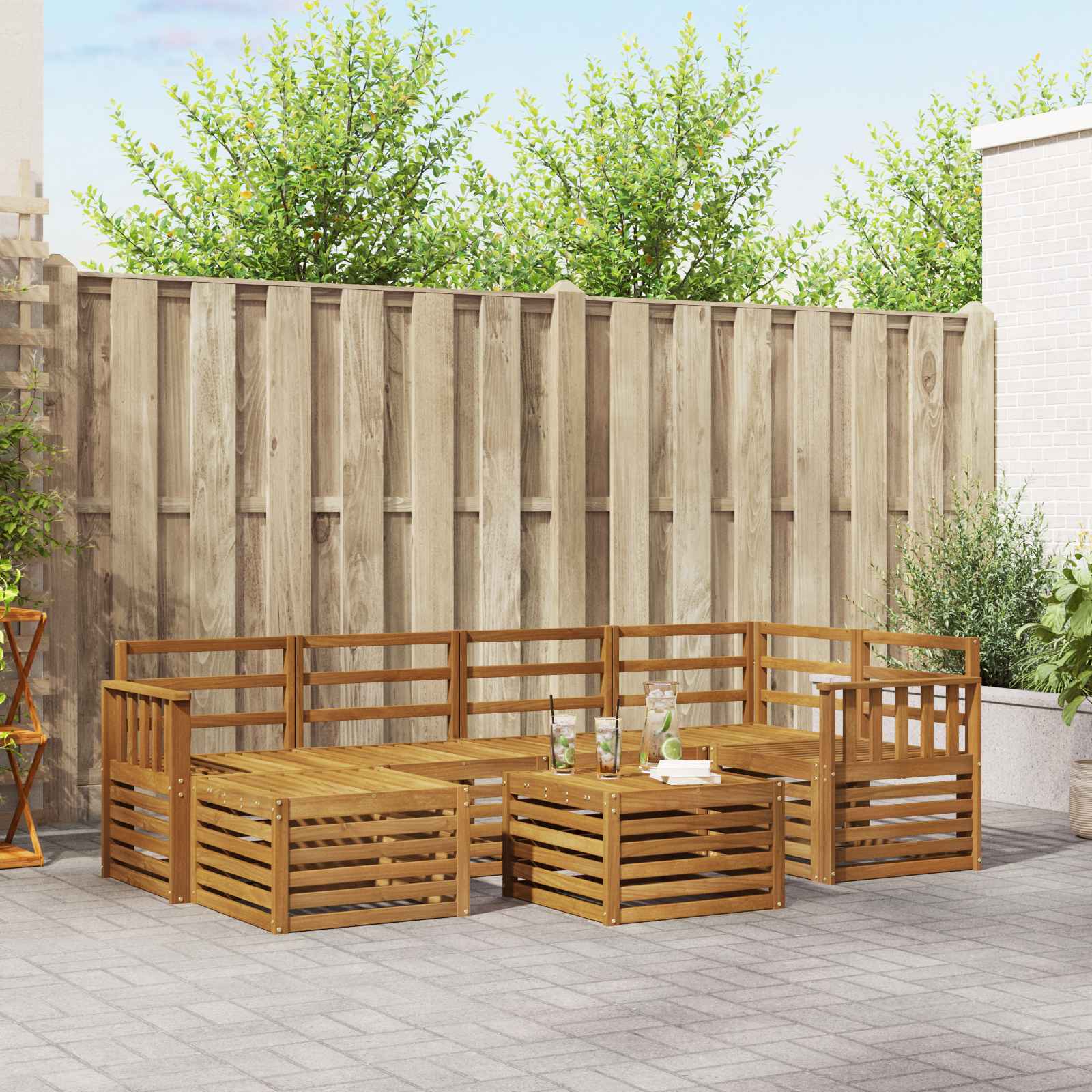 Ensemble de canapé d'angle 7 pcs Naturel Bois d'Acacia Massif - XIOS