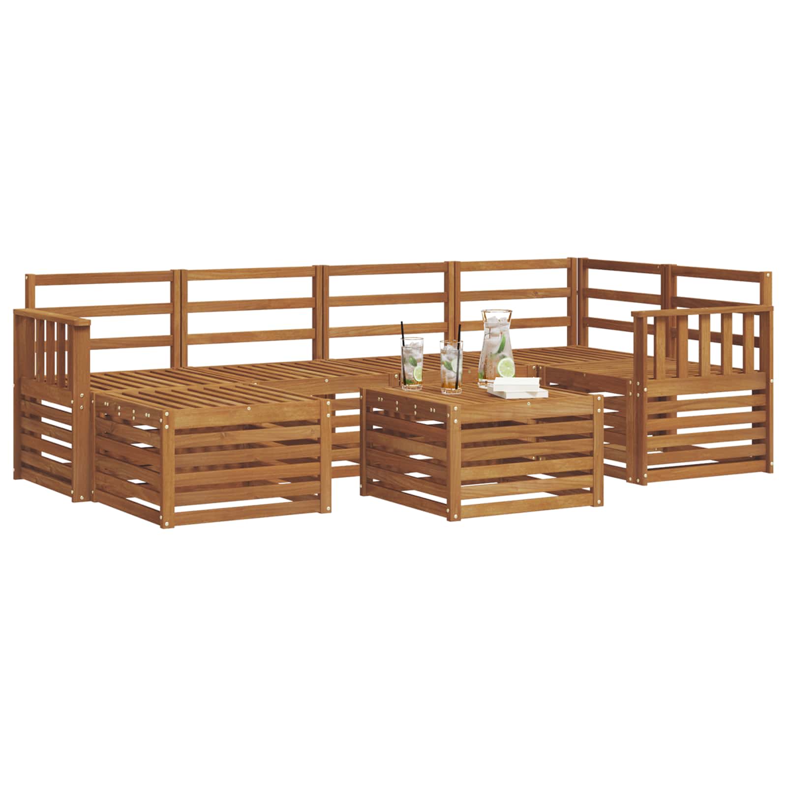 Ensemble de canapé d'angle 7 pcs Naturel Bois d'Acacia Massif - XIOS
