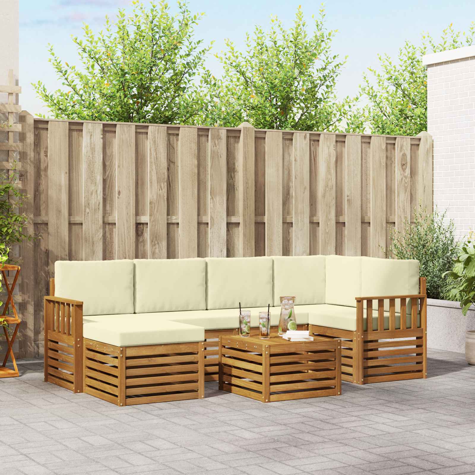 Ensemble de canapé d'angle avec coussin 7 pcs Naturel et Crème - XIOS
