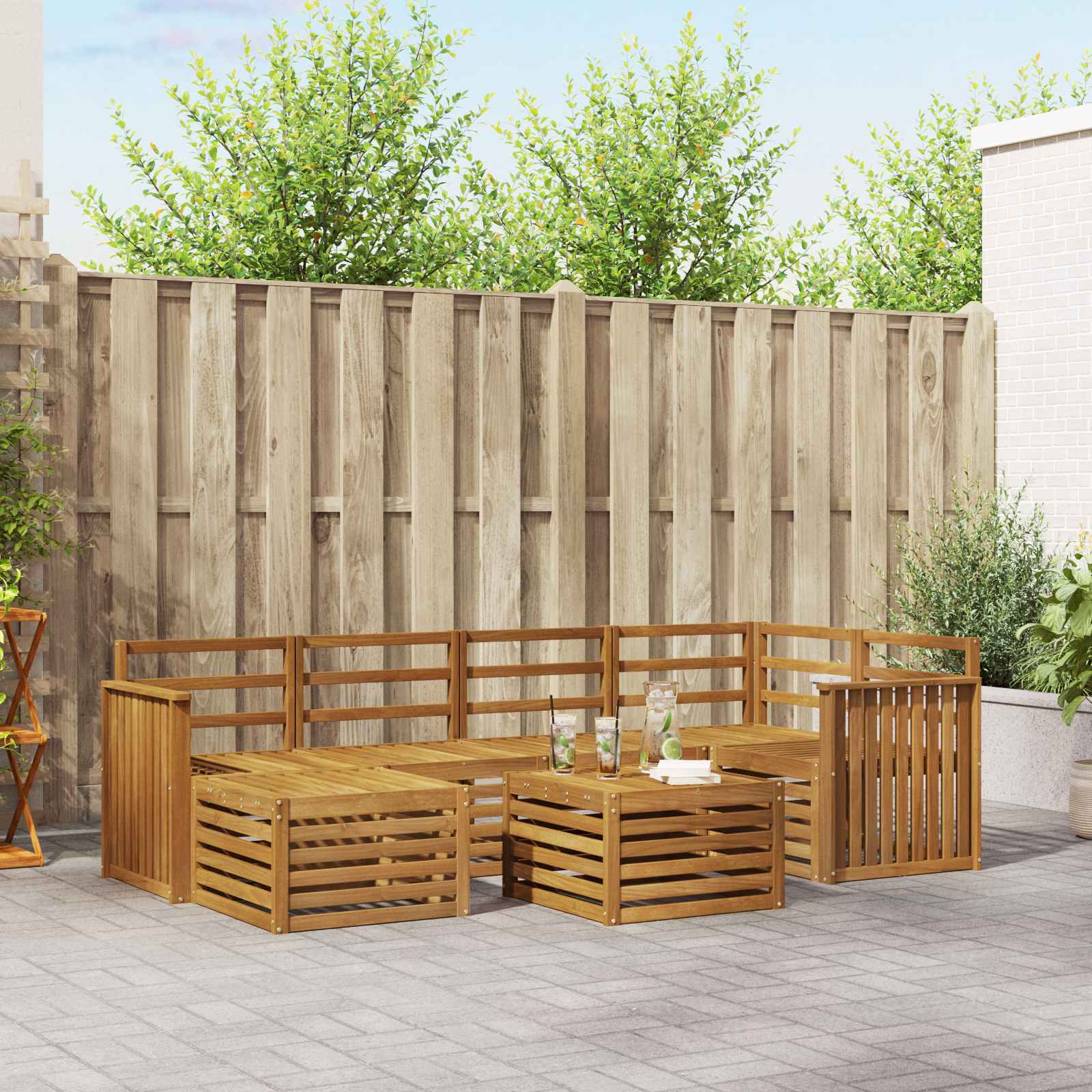 Ensemble de canapé d'angle 7 pcs Naturel Bois d'Acacia Massif - XIOS