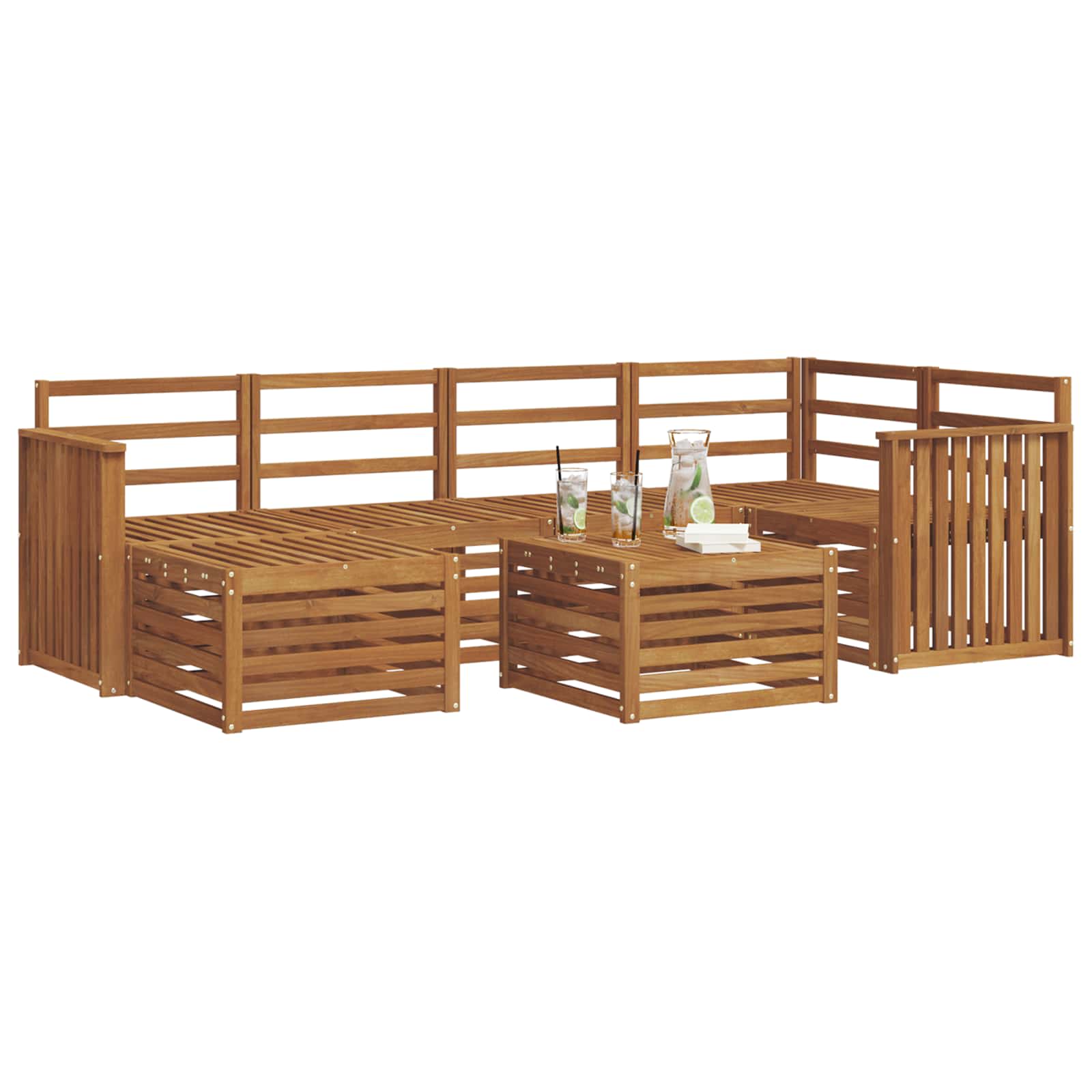 Ensemble de canapé d'angle 7 pcs Naturel Bois d'Acacia Massif - XIOS