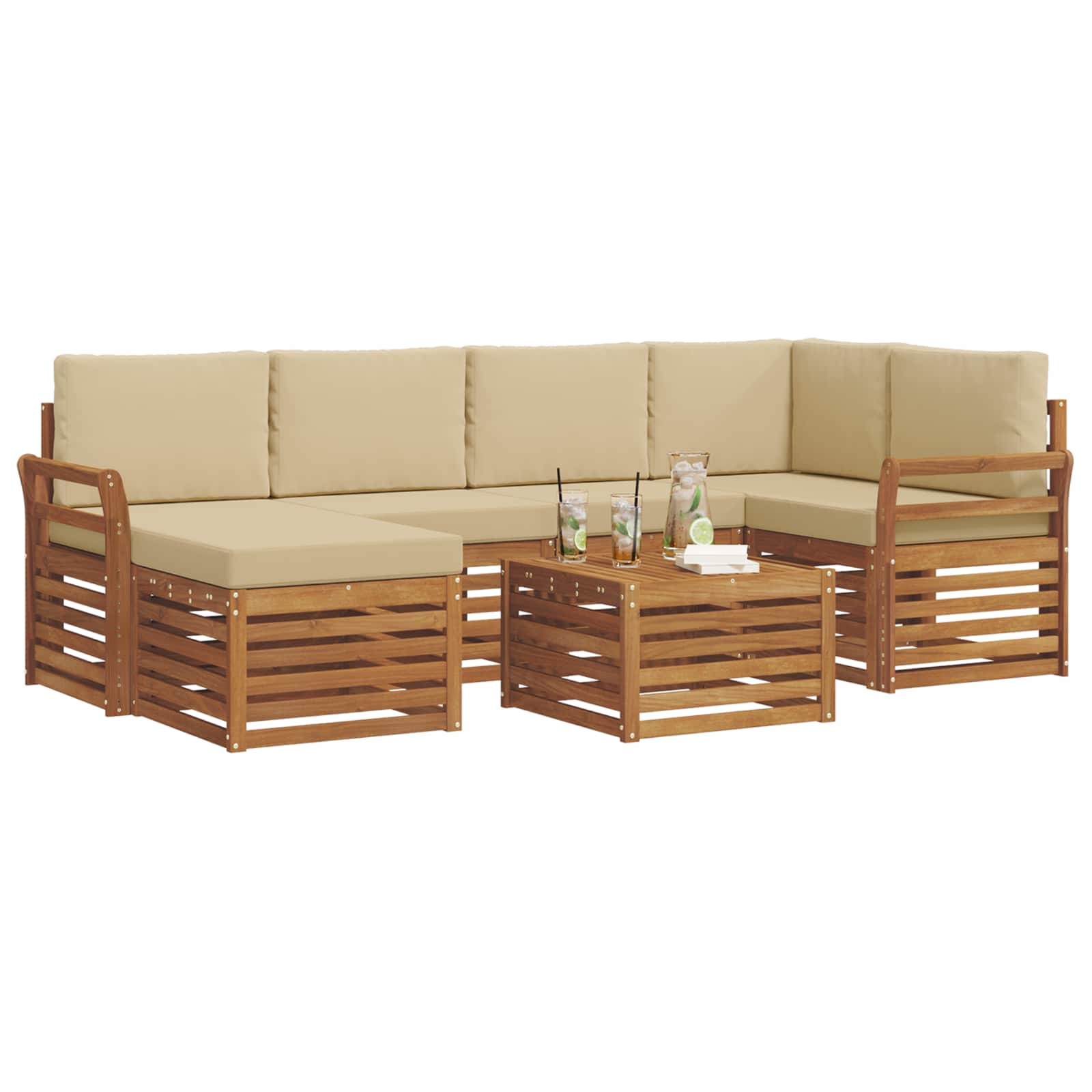 Ensemble de canapé d'angle avec coussin 7 pcs Naturel et Beige - XIOS