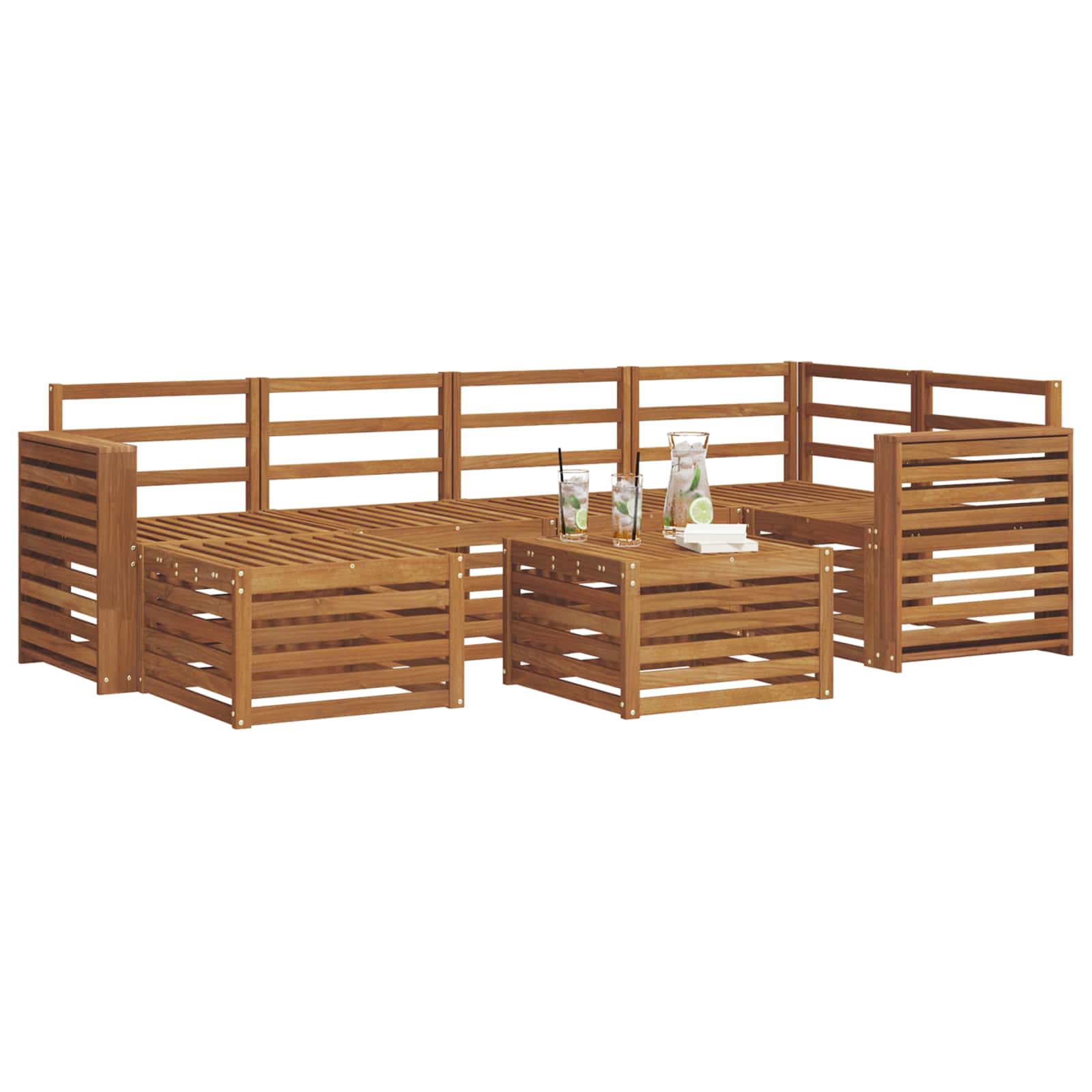 Ensemble de canapé d'angle 7 pcs Naturel Bois d'Acacia Massif - XIOS