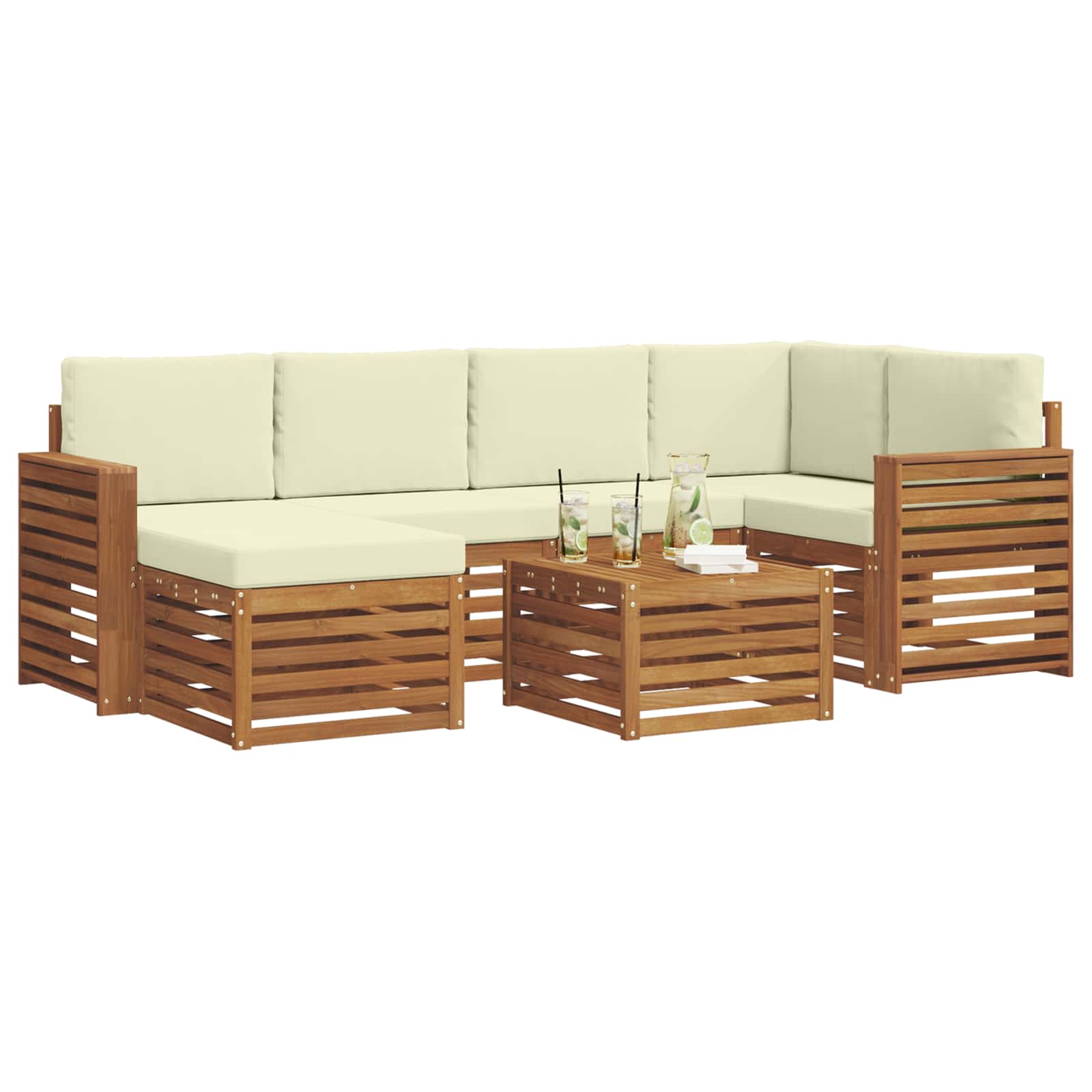 Ensemble de canapé d'angle avec coussin 7 pcs Naturel et Crème - XIOS