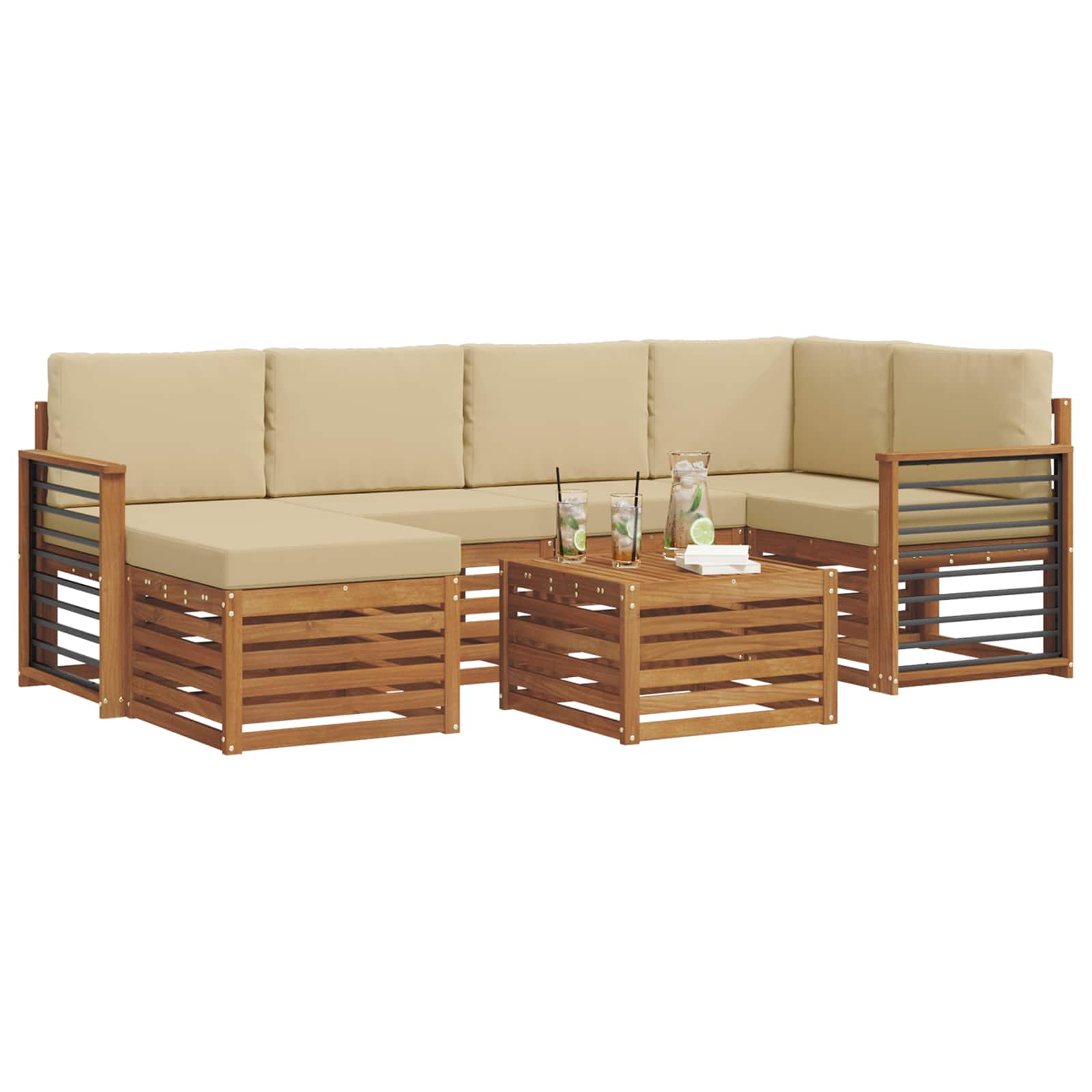 Ensemble de canapé d'angle avec coussin 7 pcs Naturel et Beige - XIOS