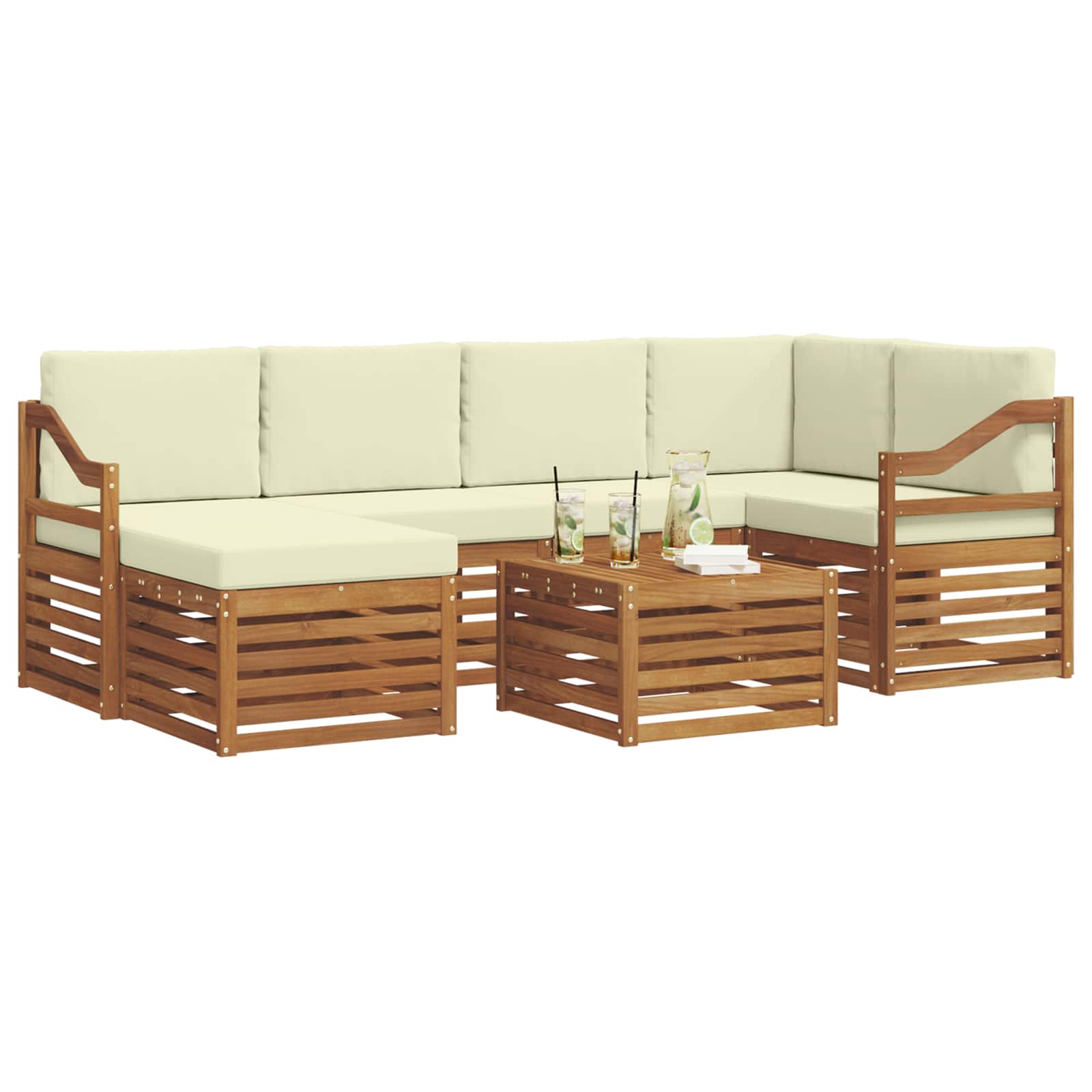 Ensemble de canapé d'angle avec coussin 7 pcs Naturel et Crème - XIOS