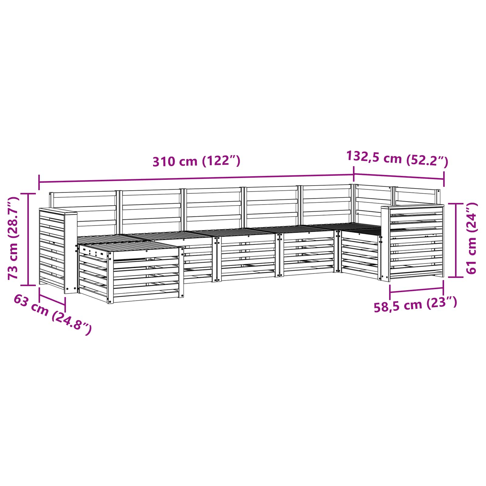 Ensemble de canapé d'angle 7 pcs Naturel Bois d'Acacia Massif - XIOS