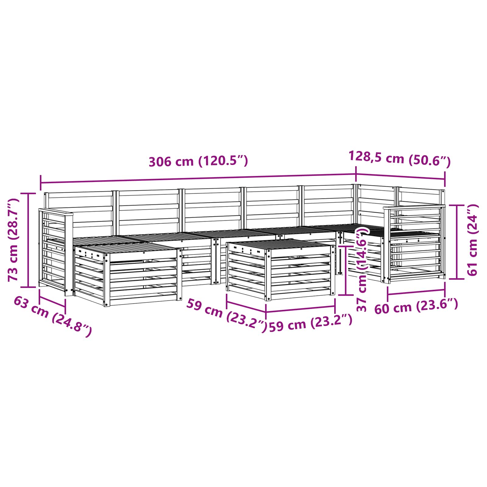 Ensembles de canapés 8 pcs Naturel Bois d'Acacia Massif - XIOS