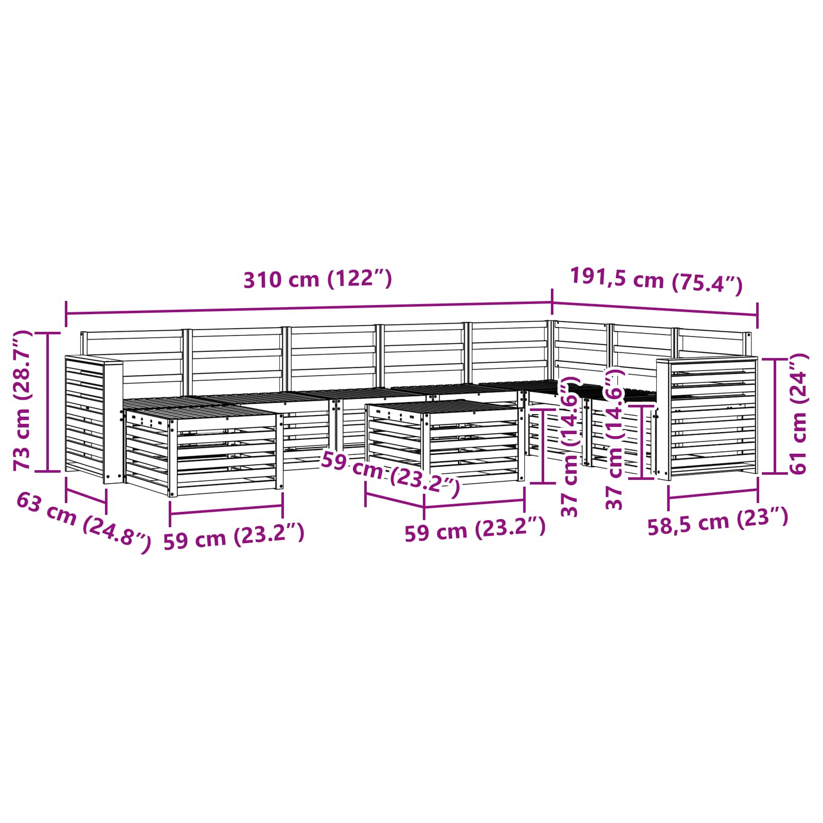Ensemble de canapés d'extérieur 9 pcs Naturel - XIOS