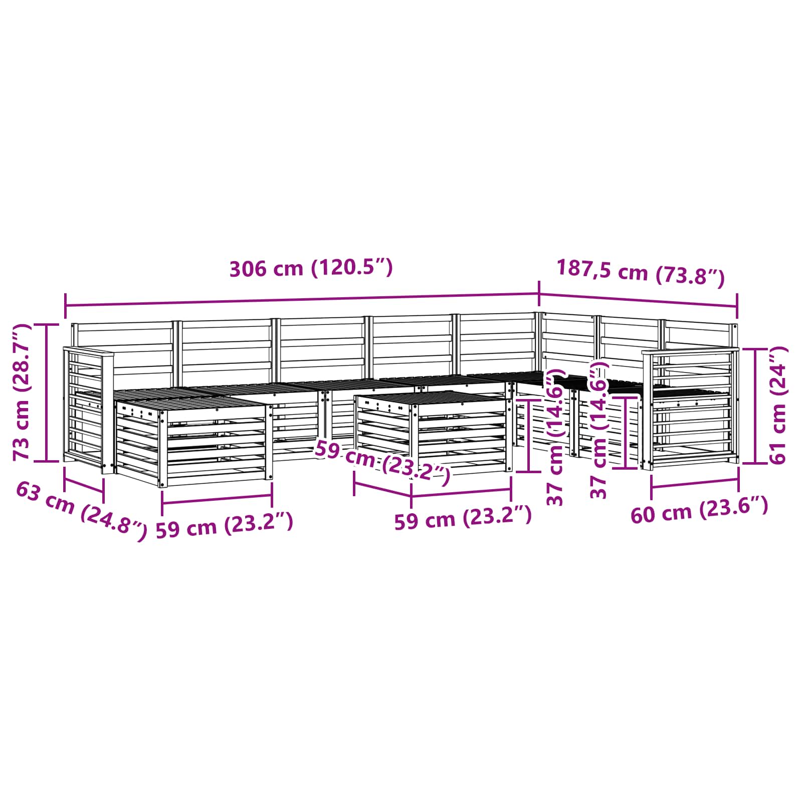 Ensemble de canapé d'angle 9 pcs Naturel Bois d'Acacia Massif - XIOS