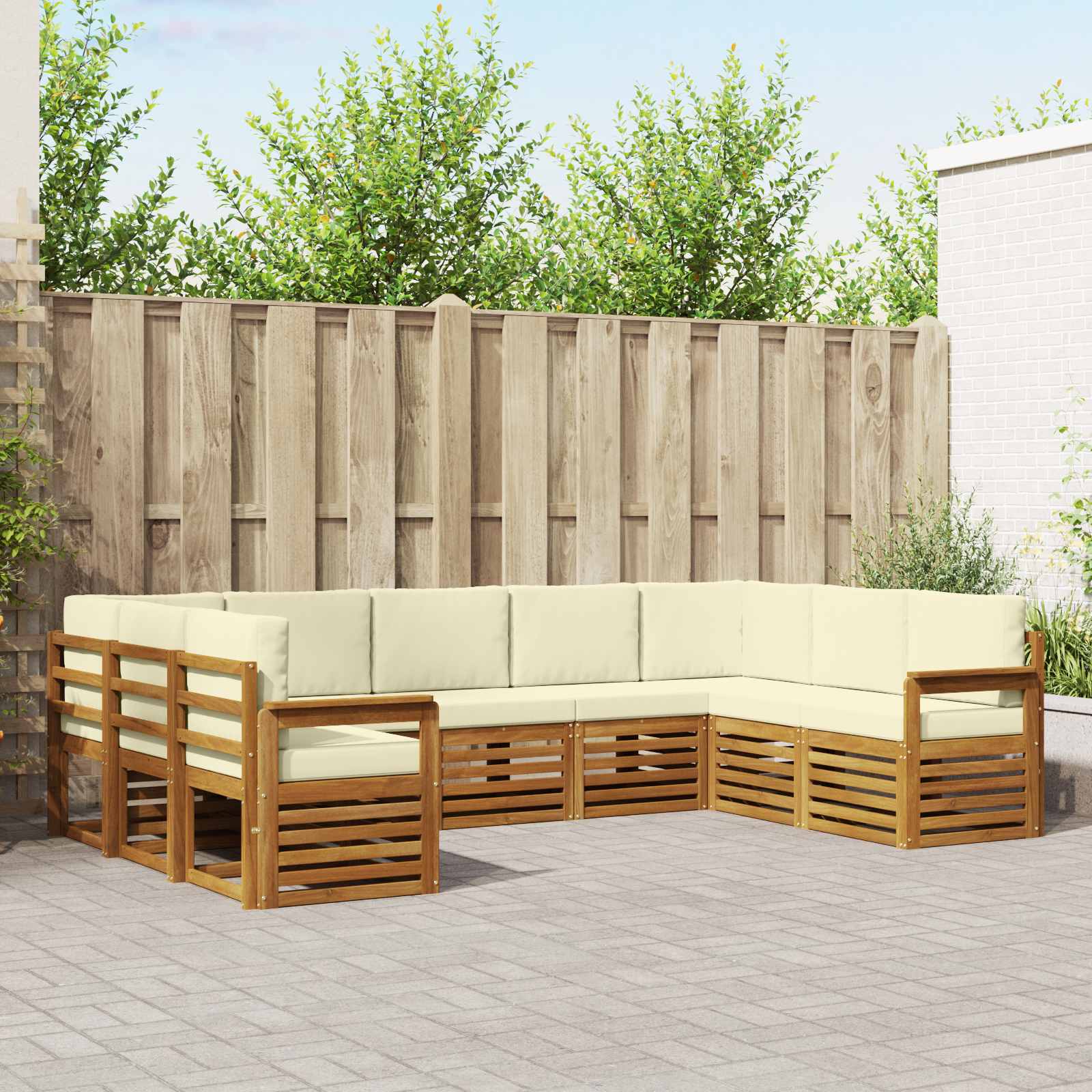 Ensemble de canapé d'angle avec coussin 9 pcs Naturel et Crème - XIOS