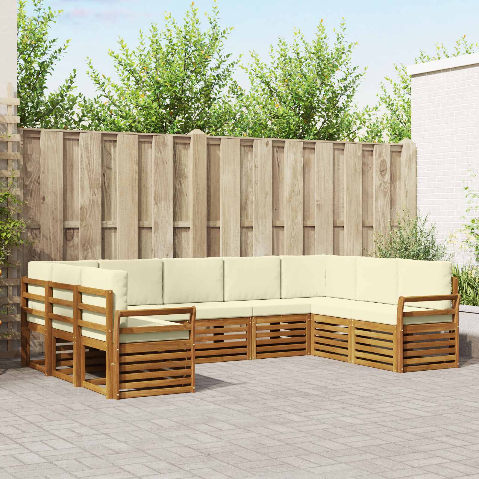 Ensemble de canapé d'angle avec coussin 9 pcs Naturel et Crème - XIOS