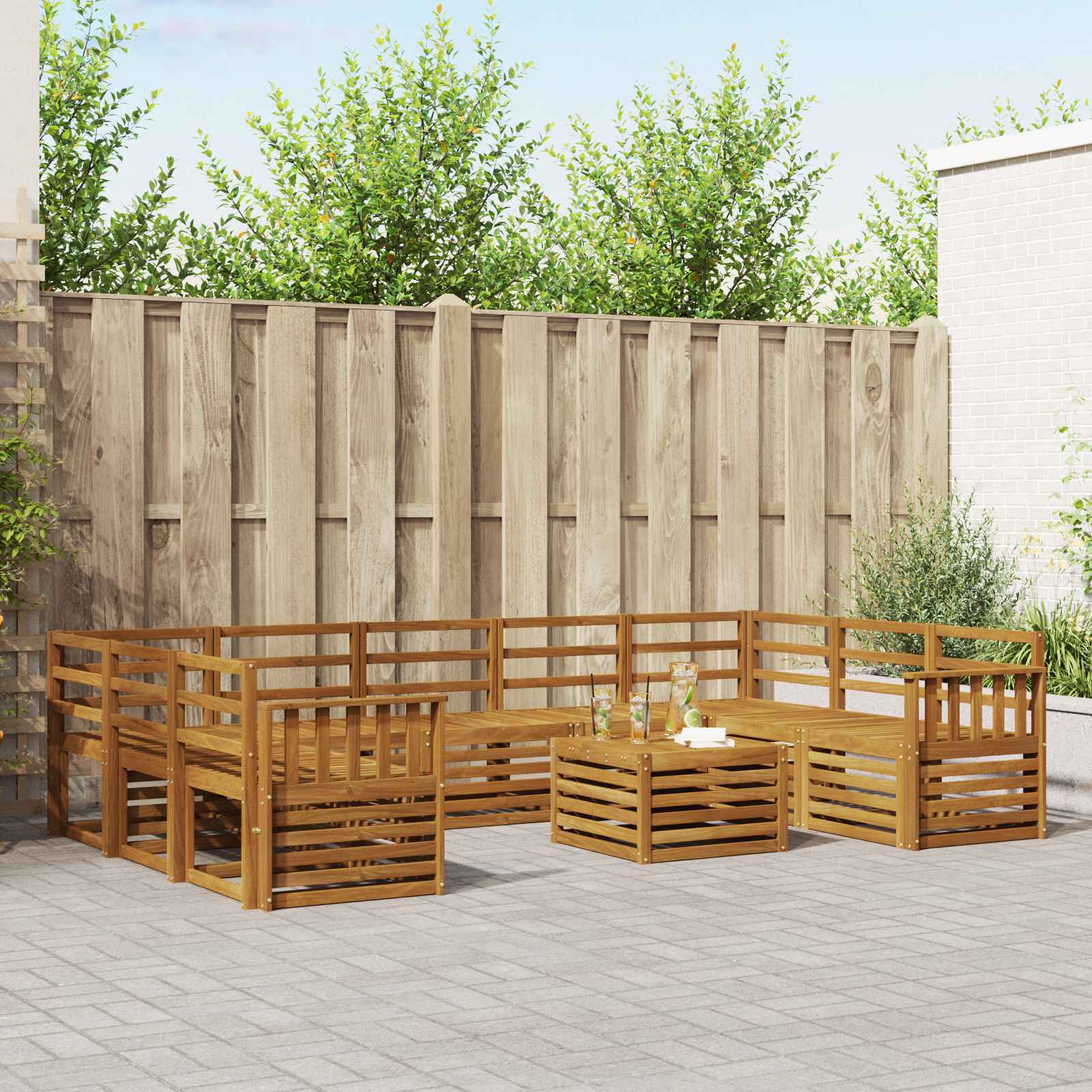 Ensembles de canapés 10 pcs Naturel Bois d'Acacia Massif - XIOS