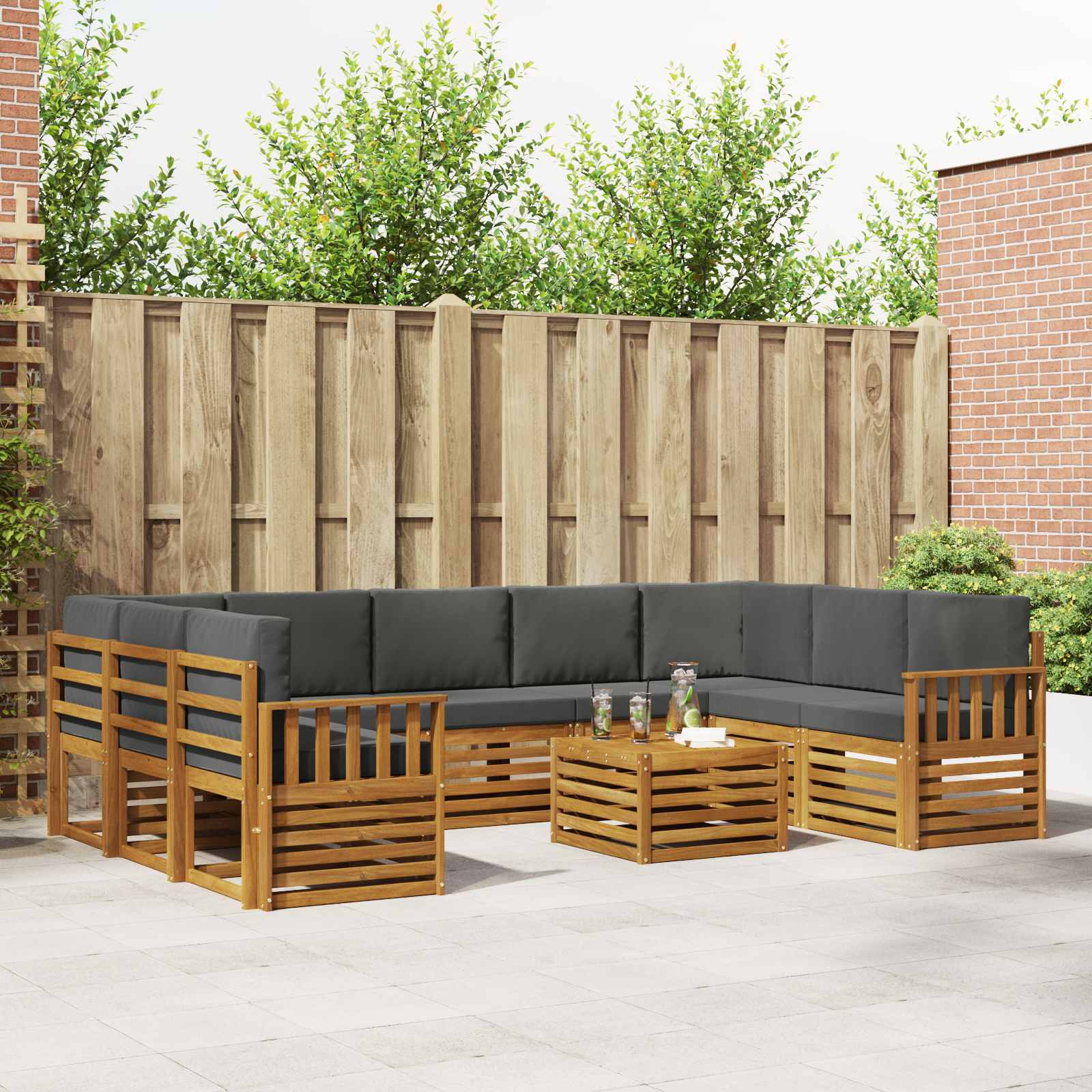 Ensembles de canapés avec coussin 10 pcs Naturel et Anthracite