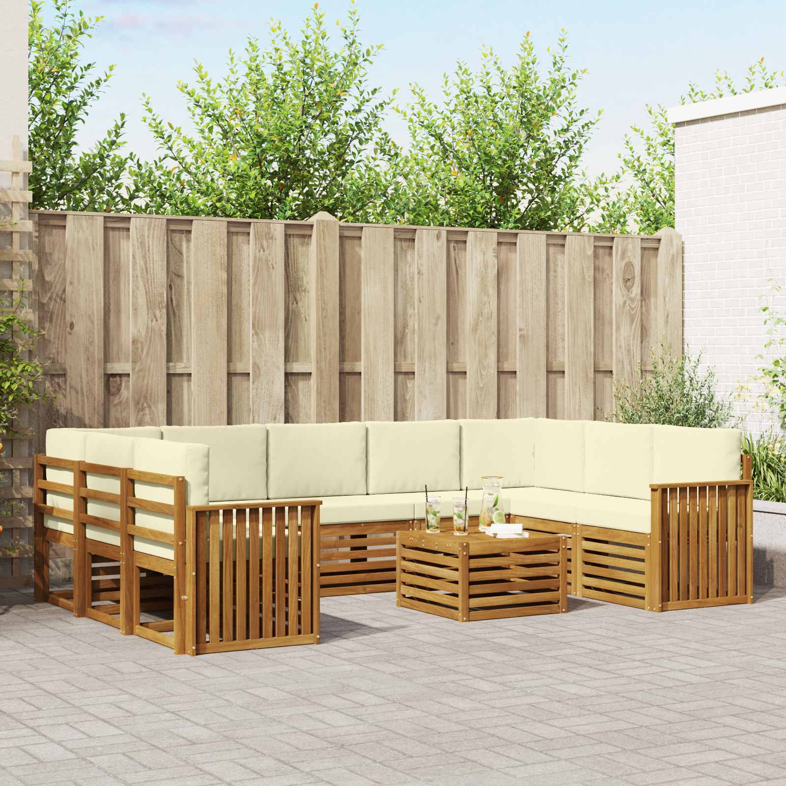 Ensembles de canapés avec coussin 10 pcs Naturel et Crème