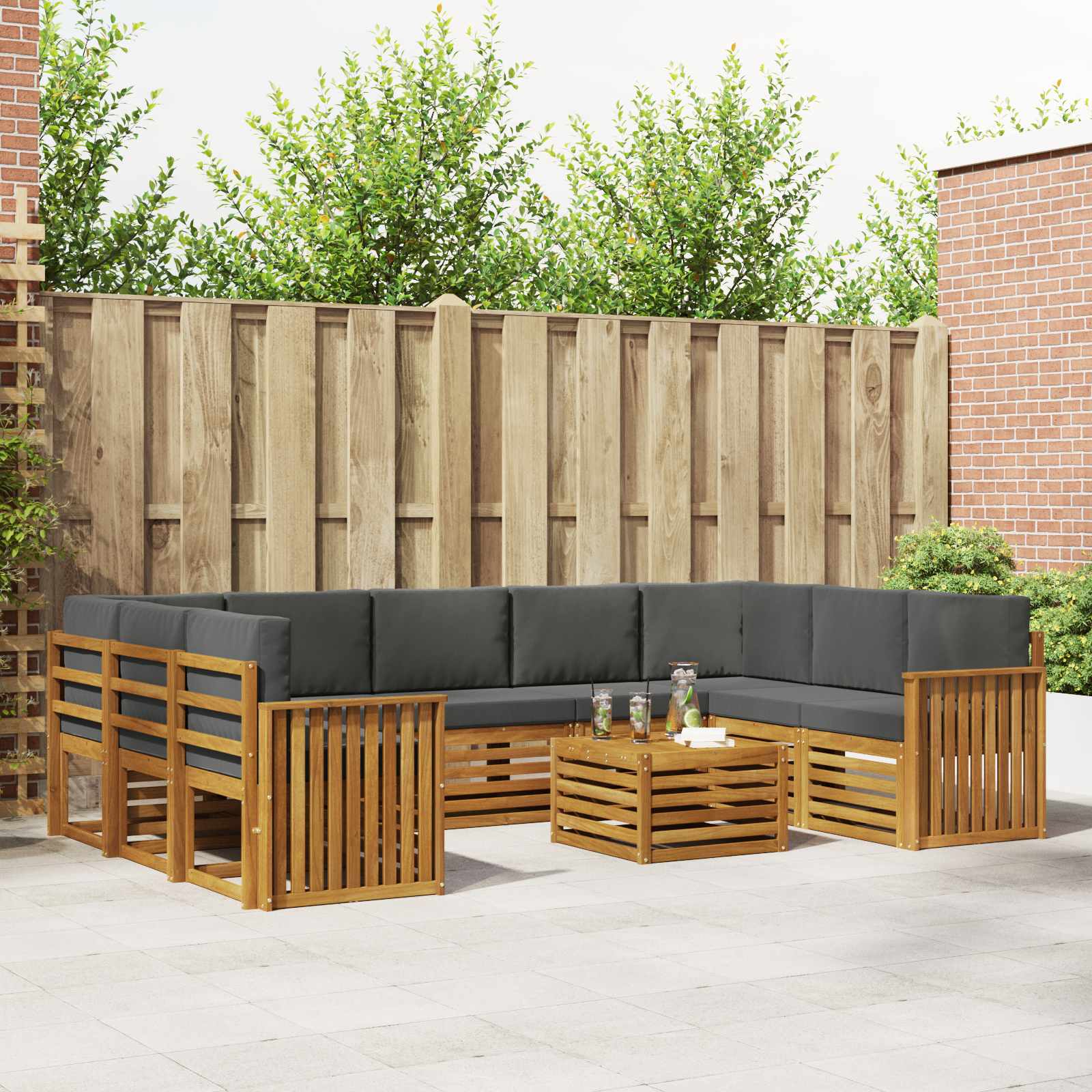 Ensembles de canapés avec coussin 10 pcs Naturel et Anthracite