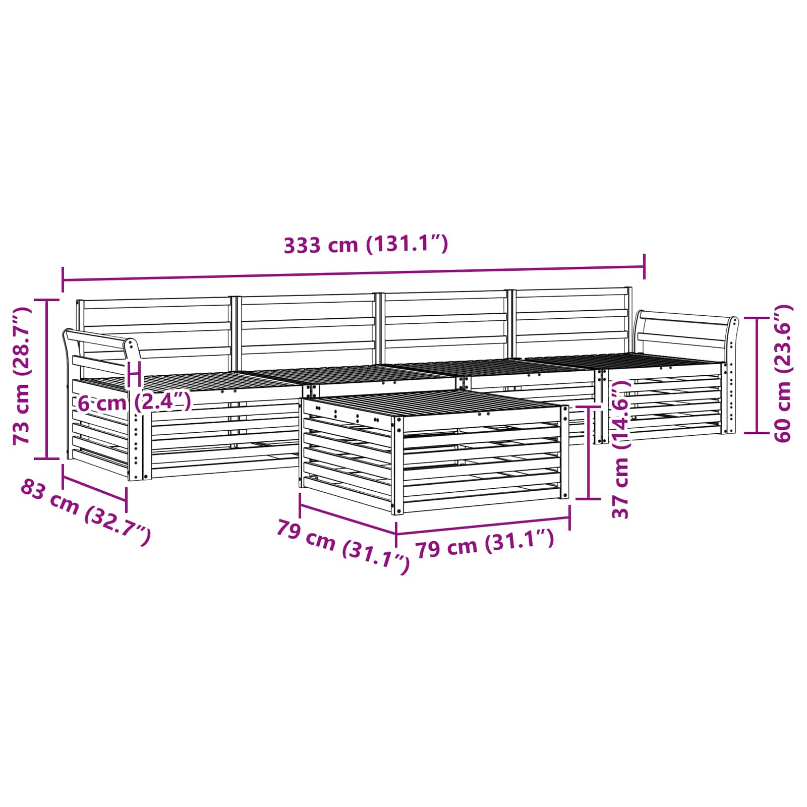 Ensemble de canapés d'extérieur 5 pcs Naturel - XIOS