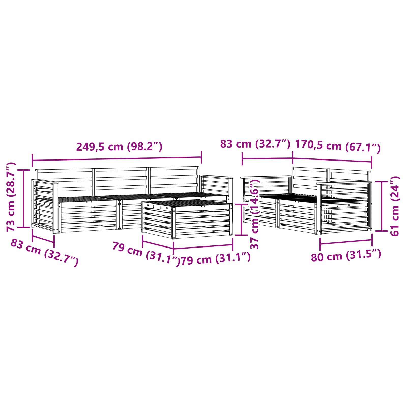 Ensemble de canapés d'extérieur 6 pcs Naturel - XIOS