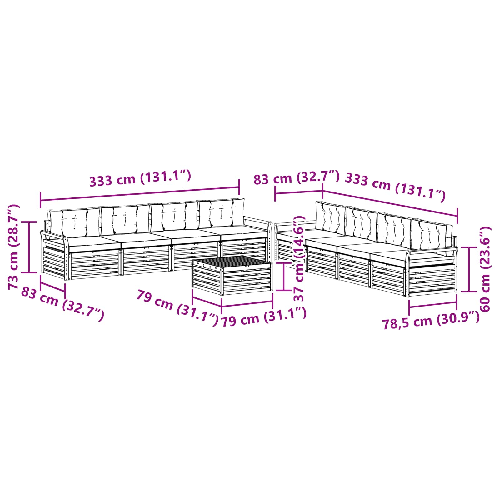 Ensemble de canapés d'extérieur 9 pcs Gris Naturel et Clair - XIOS