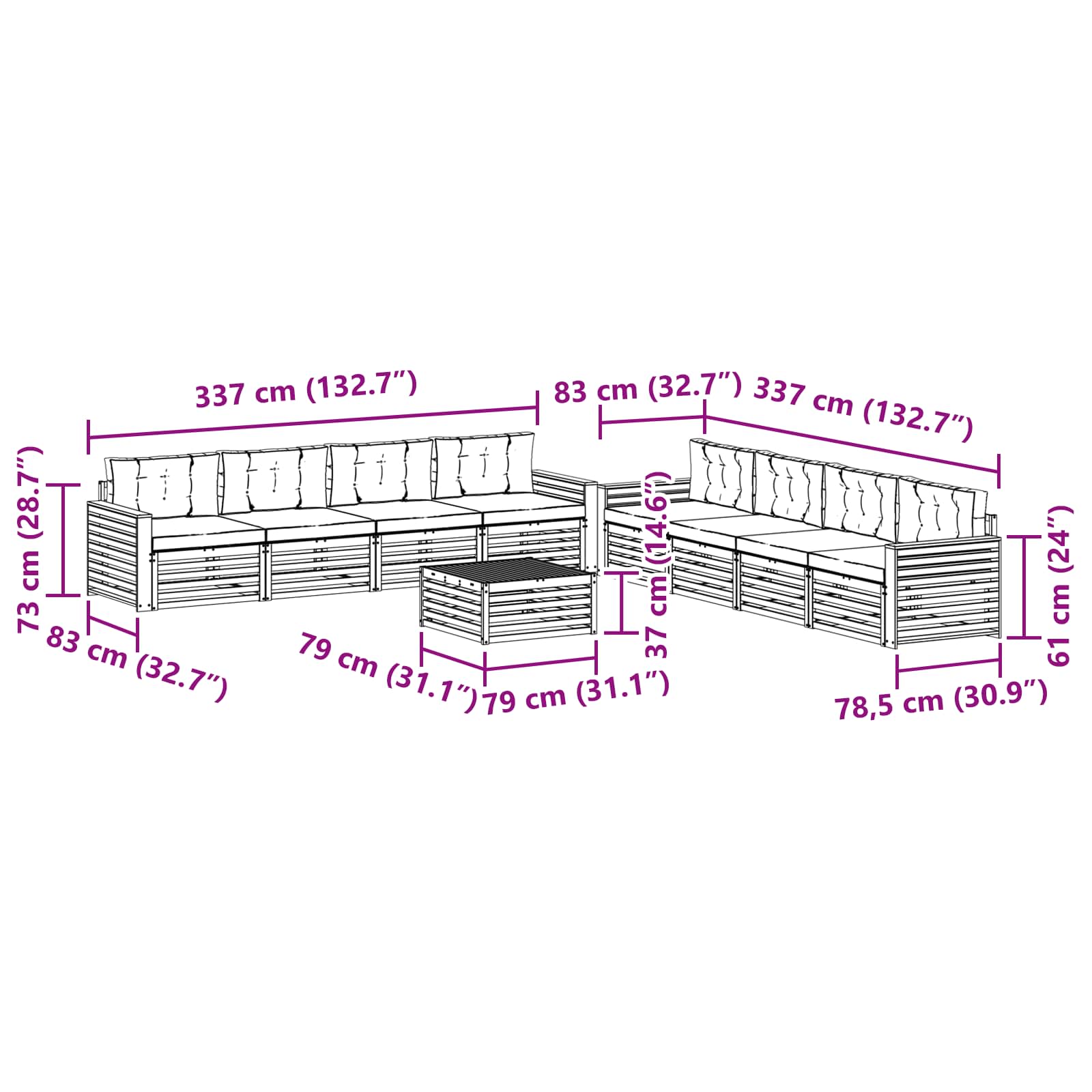 Ensemble de canapés d'extérieur 9 pcs Naturel et Beige - XIOS