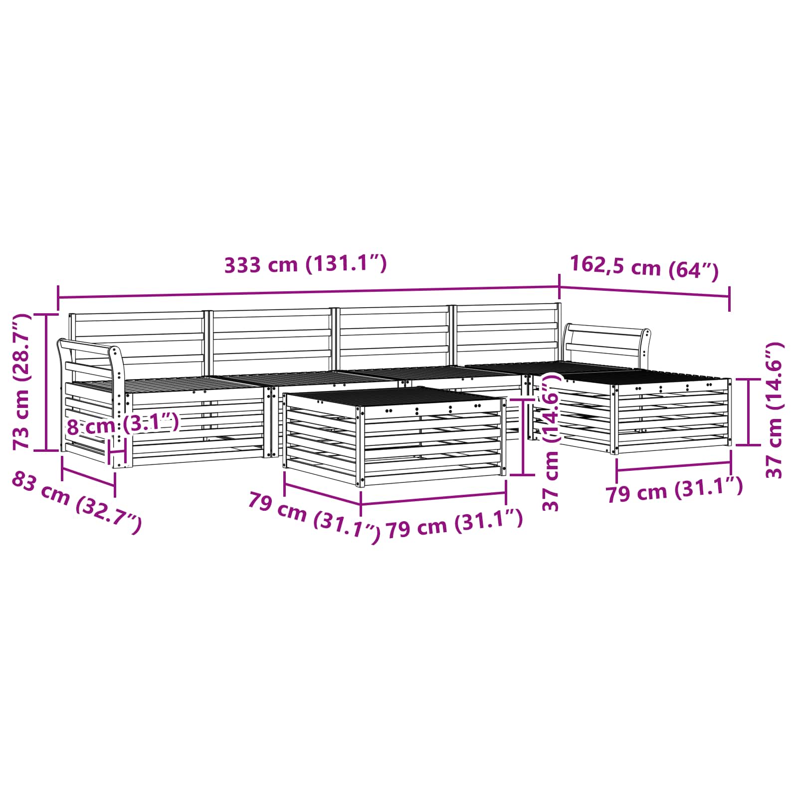 Ensemble de canapés d'extérieur 6 pcs Naturel - XIOS