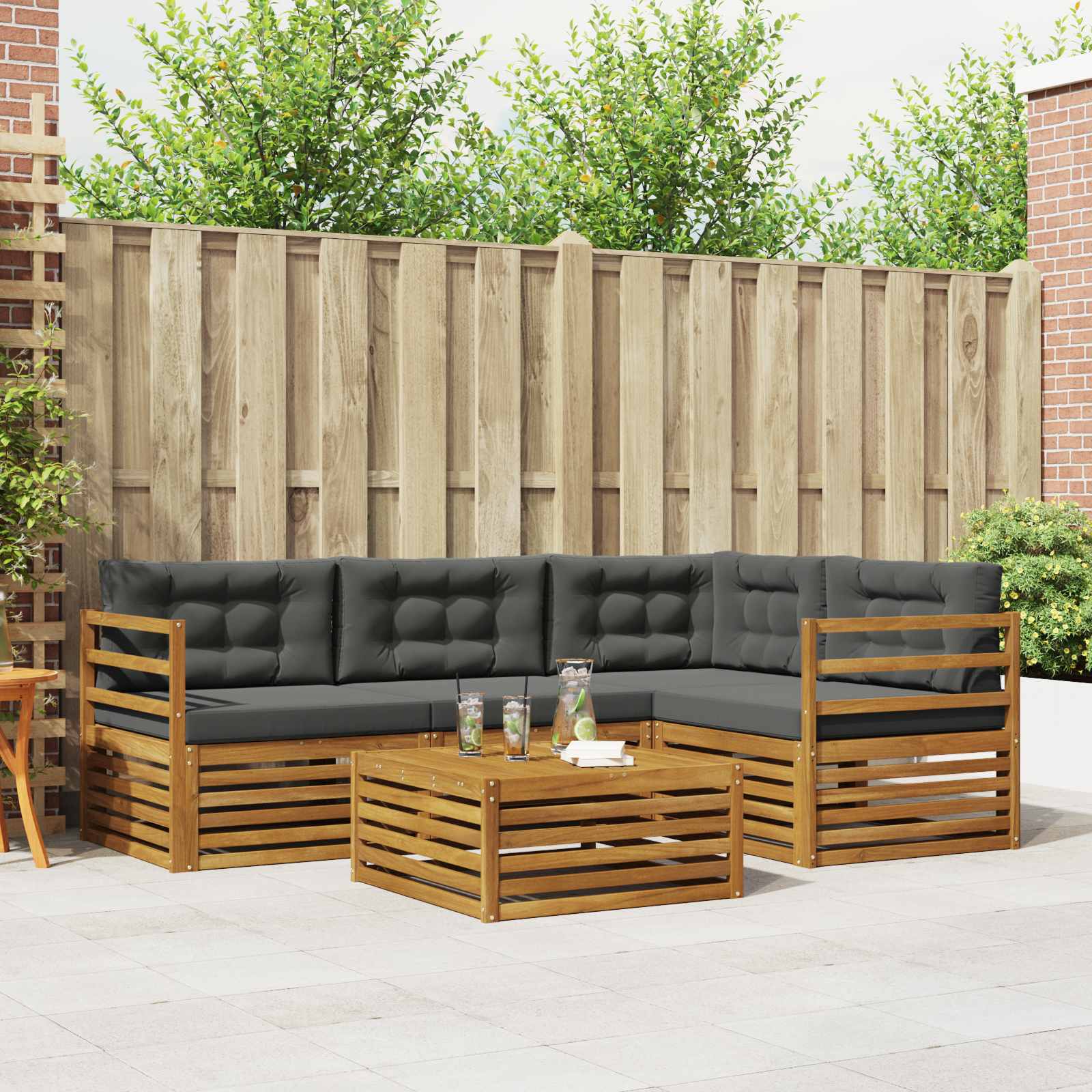 Ensemble de canapés d'extérieur 5 pc Naturel et Anthracite