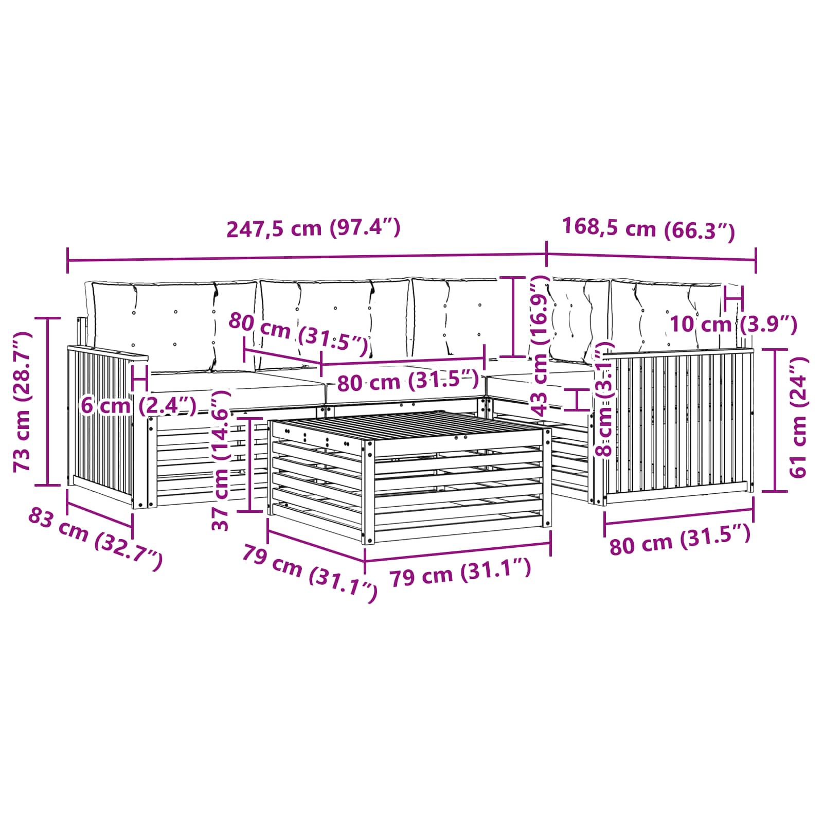 Ensemble de canapés d'extérieur 5 pcs Naturel et Anthracite - XIOS