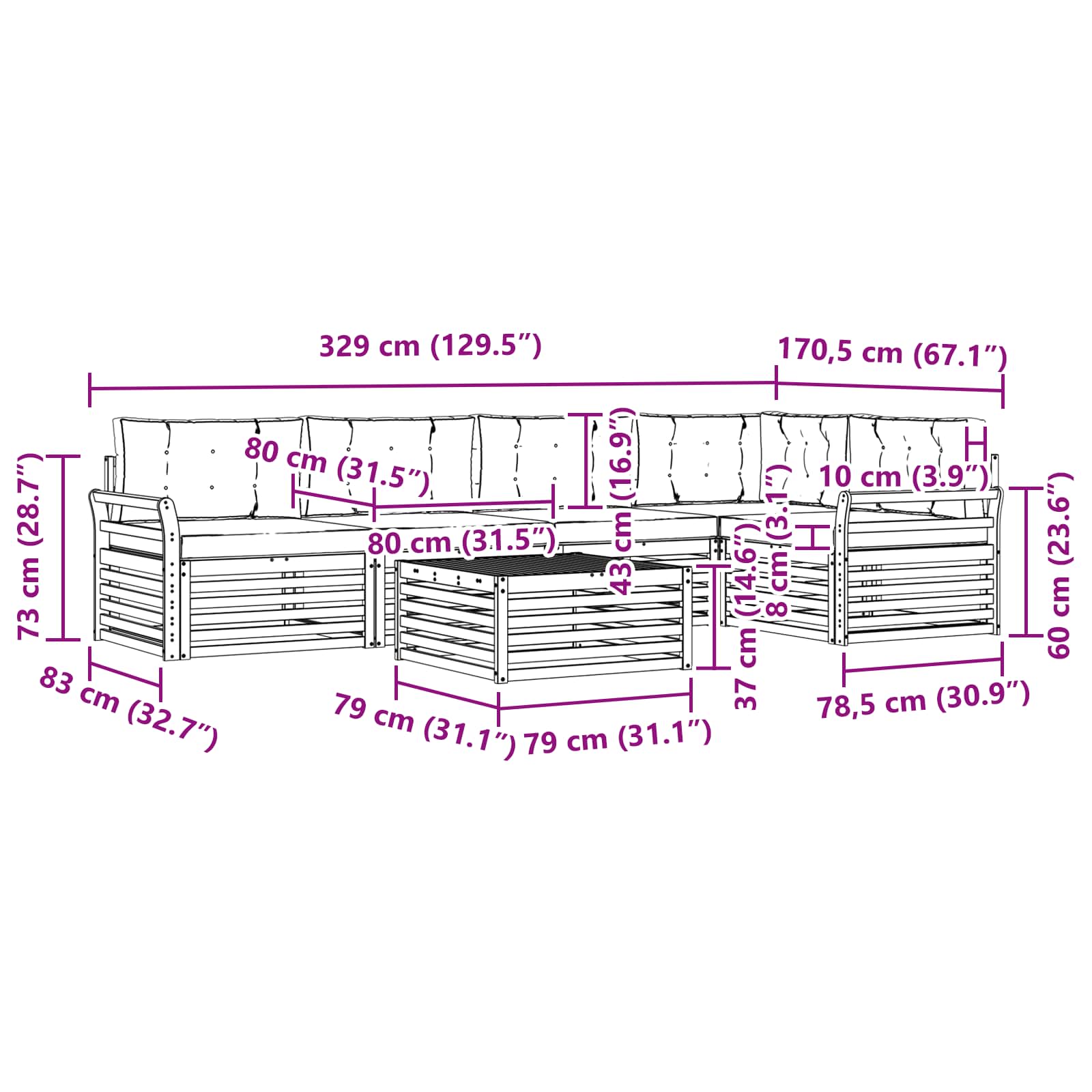 Ensemble de canapés d'extérieur 6 pcs Gris Naturel et Clair - XIOS