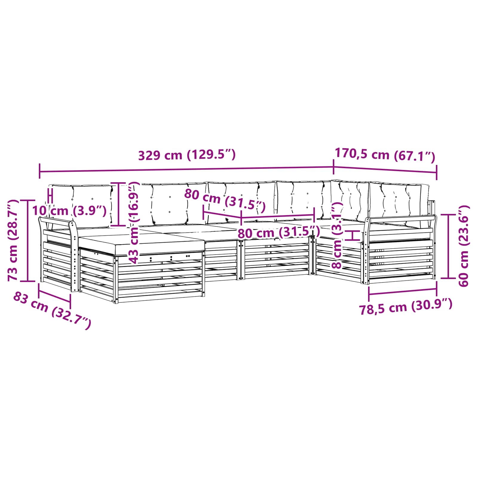 Ensemble de canapés d'extérieur 6 pcs Naturel et Anthracite - XIOS