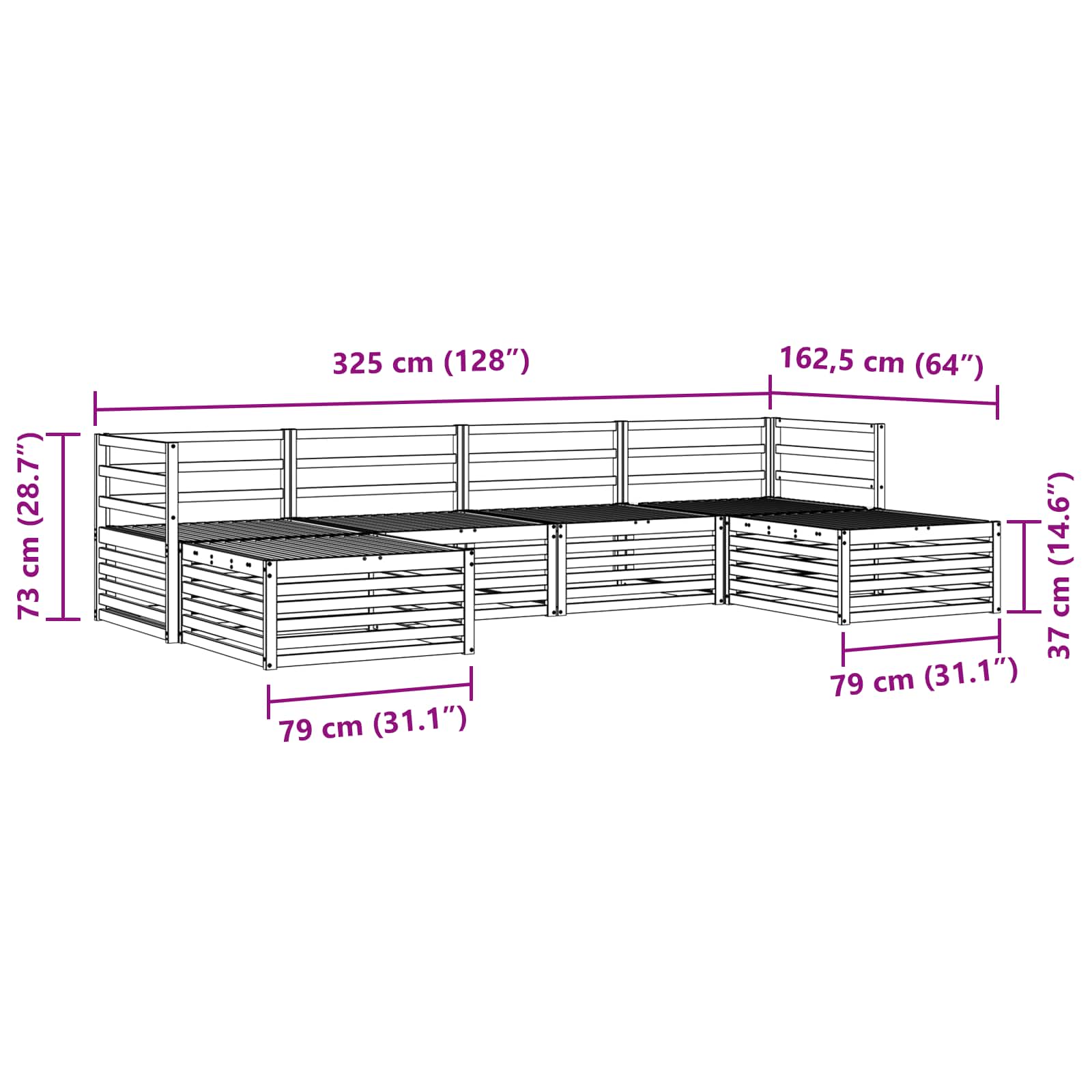 Ensembles de canapés 6 pcs Naturel Bois d'Acacia Massif - XIOS