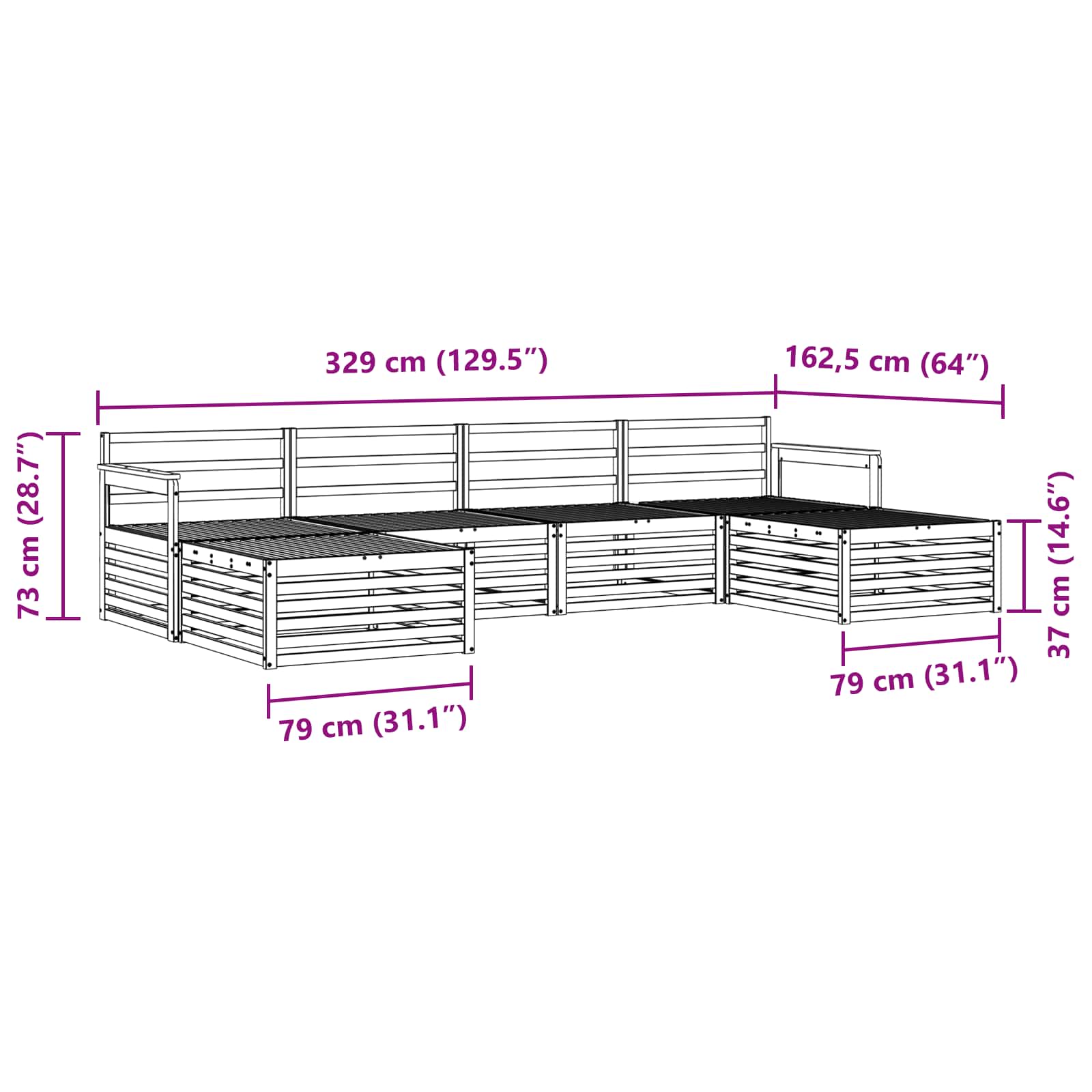 Ensembles de canapés 6 pcs Naturel Bois d'Acacia Massif - XIOS