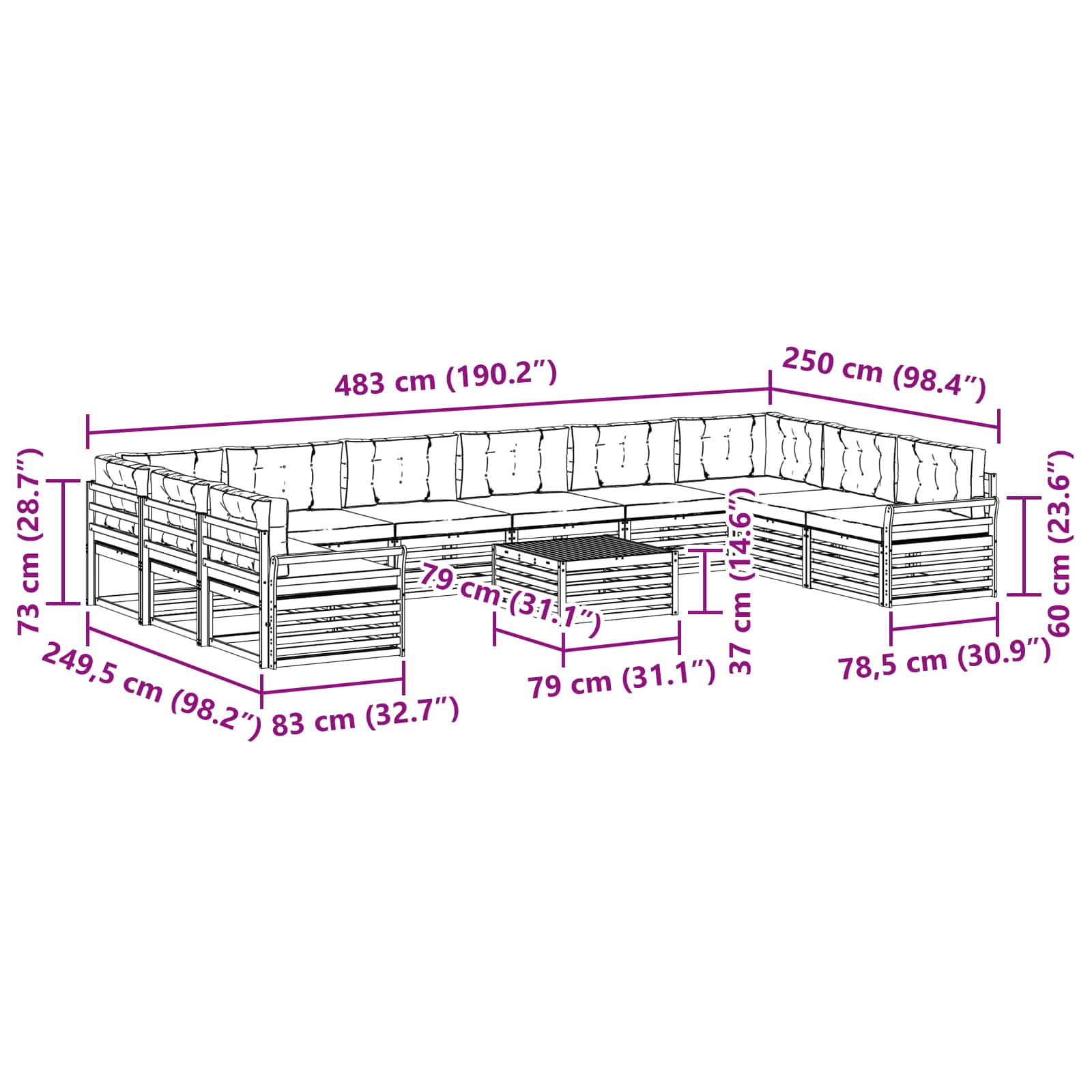 Ensembles de canapés avec coussin 11 pcs Gris Naturel et Clair - XIOS