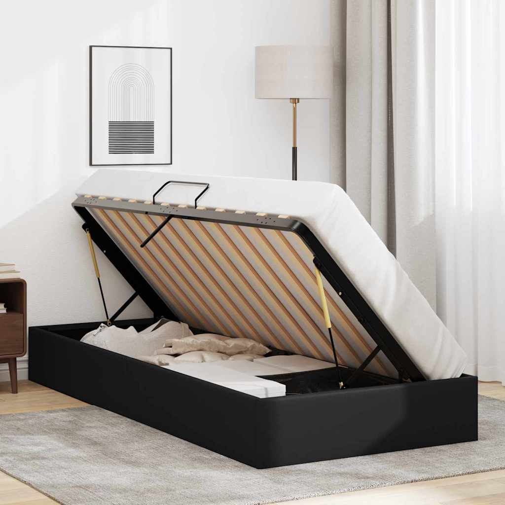 Lit de Rangement avec stockage Noir 100 x 190 cm Simili cuir