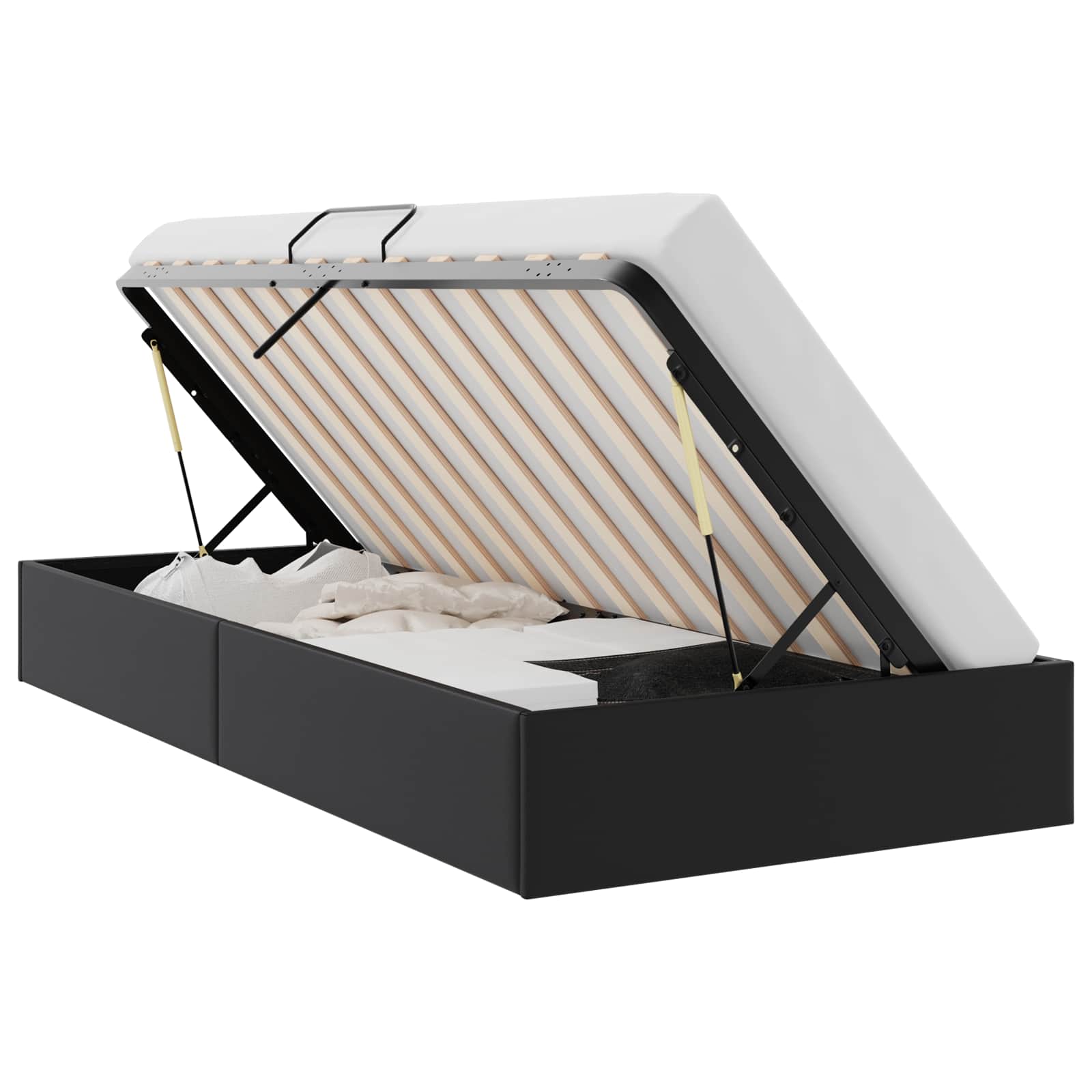 Lit de Rangement avec stockage Noir 100 x 190 cm Simili cuir