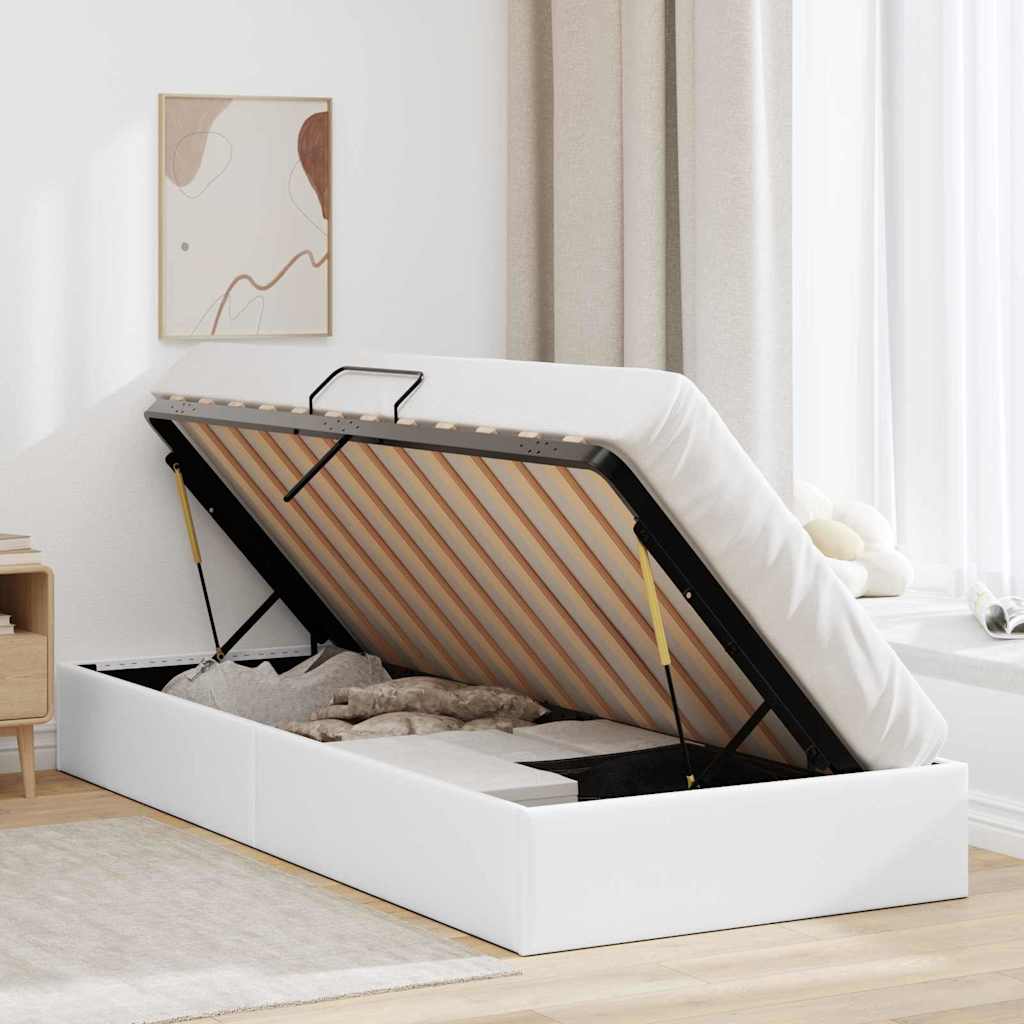 Lit de Rangement Blanc pur 100 x 190 cm Simili cuir