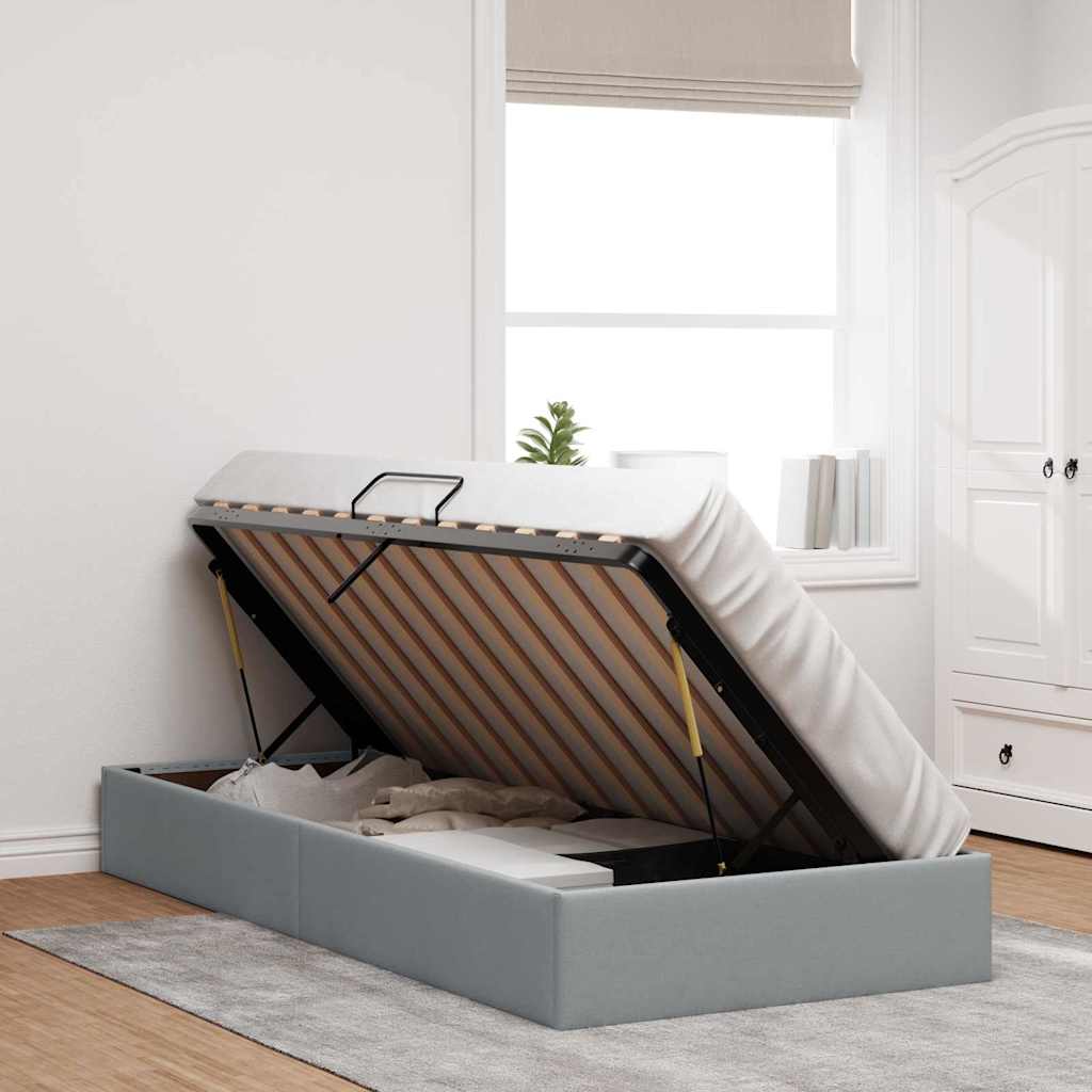 Lit de Rangement avec tête de lit Gris clair 90 x 190 cm tissu - XIOS
