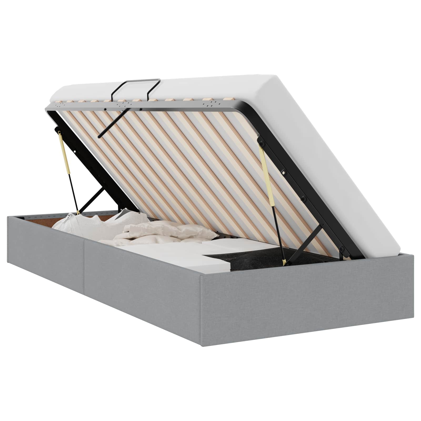 Lit de Rangement avec tête de lit Gris clair 90 x 190 cm tissu - XIOS