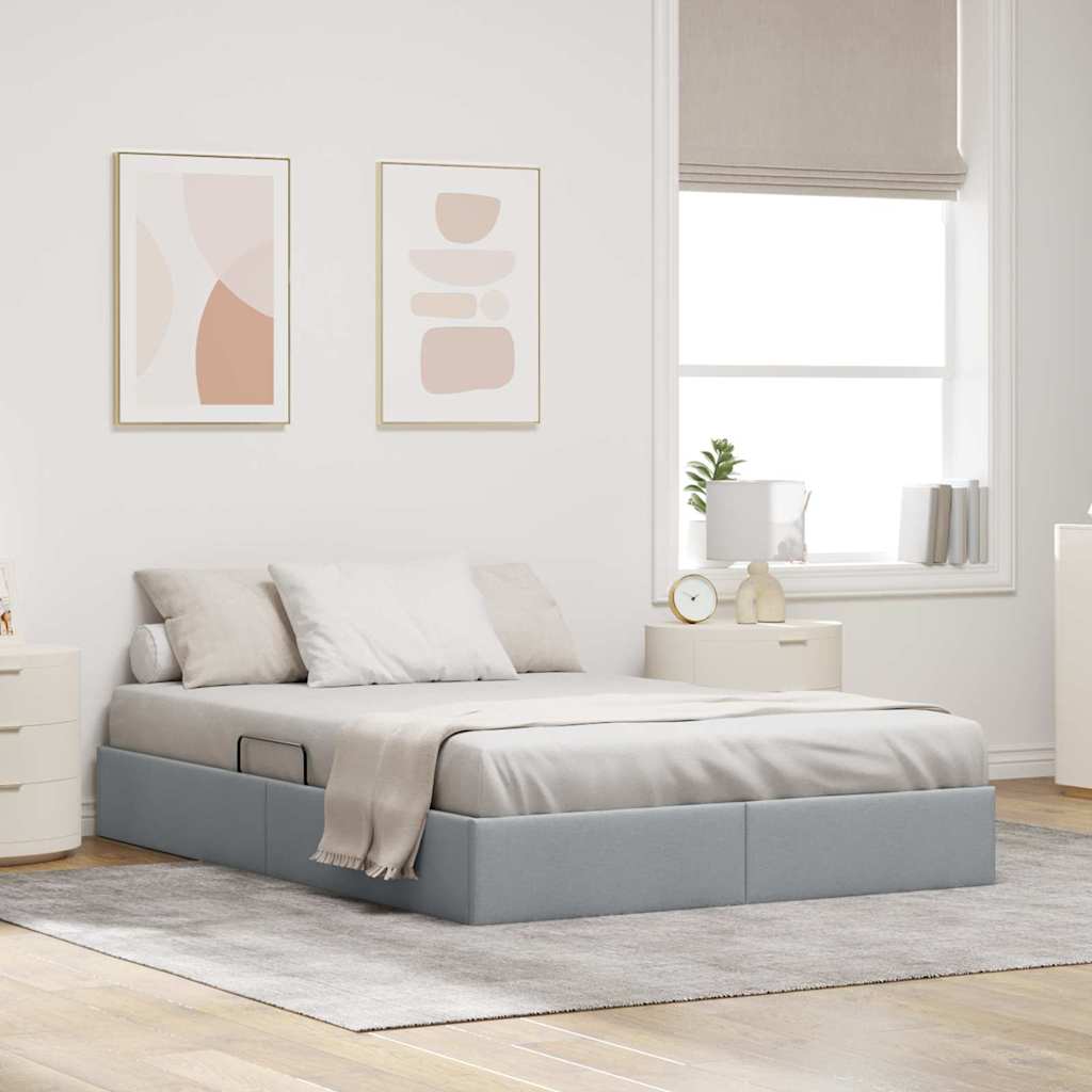 Lit de Rangement avec matelas Gris clair 135 x 190 cm tissu - XIOS