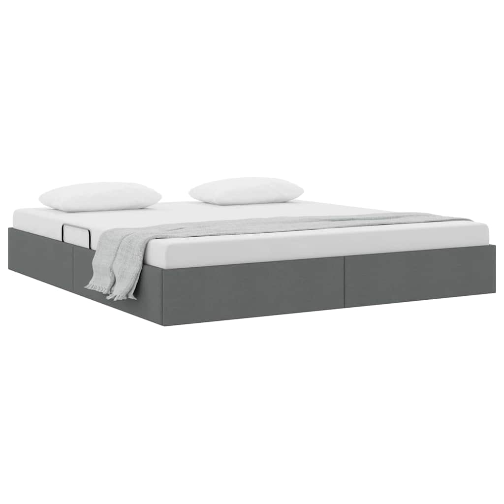Lit de Rangement avec stockage Gris foncé 180 x 200 cm Tissu