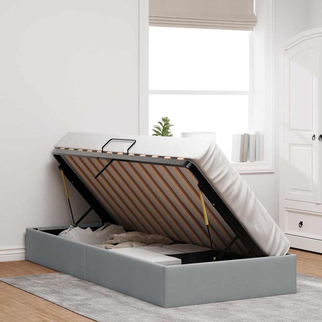 Lit de Rangement avec stockage Gris clair 203 x 100 cm Tissu