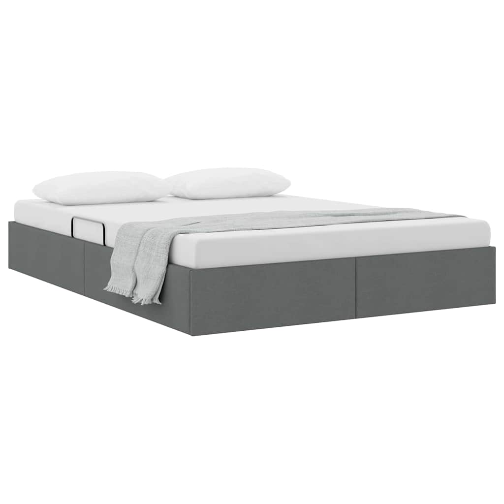 Lit de Rangement avec stockage Gris foncé 153 x 203 cm Tissu - XIOS