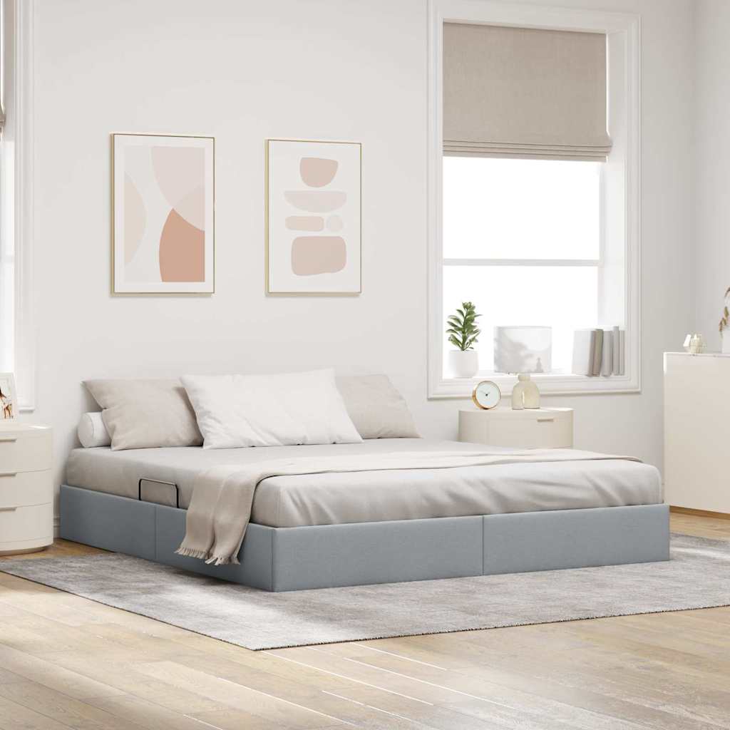 Lit de Rangement avec stockage Gris clair 193 x 203 cm Tissu - XIOS