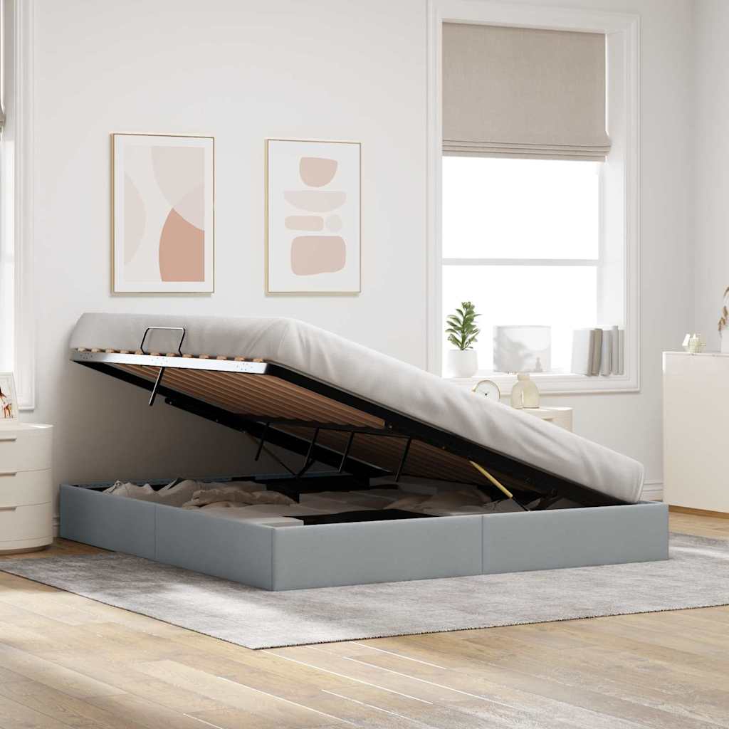 Lit de Rangement avec stockage Gris clair 193 x 203 cm Tissu - XIOS