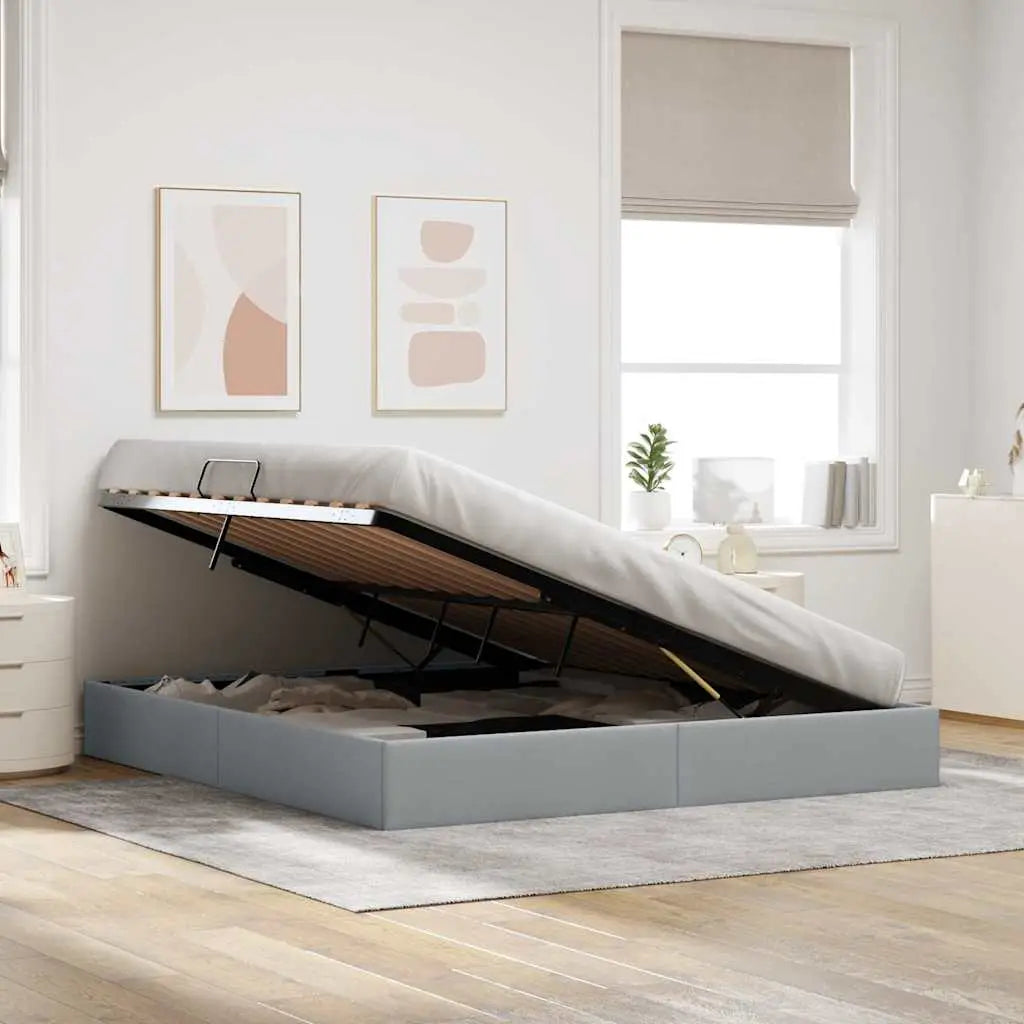 Lit de Rangement avec stockage Gris clair 193 x 203 cm Tissu - XIOS