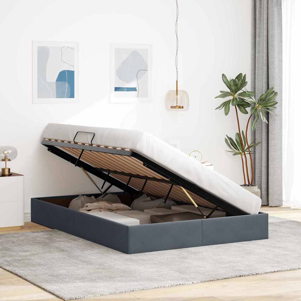 Lit de Rangement avec matelas Gris foncé 135 x 190 cm Velours - XIOS