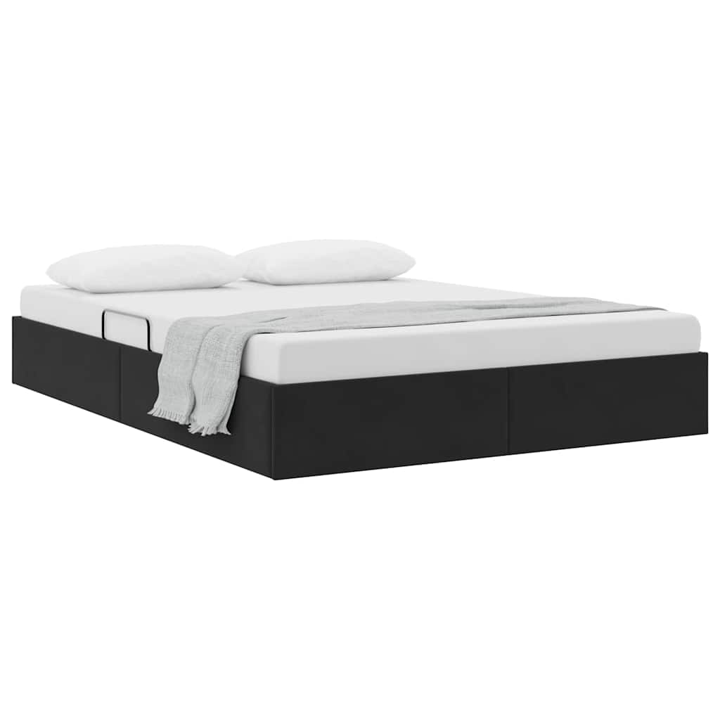 Lit de Rangement avec stockage Noir 135 x 190 cm Velours