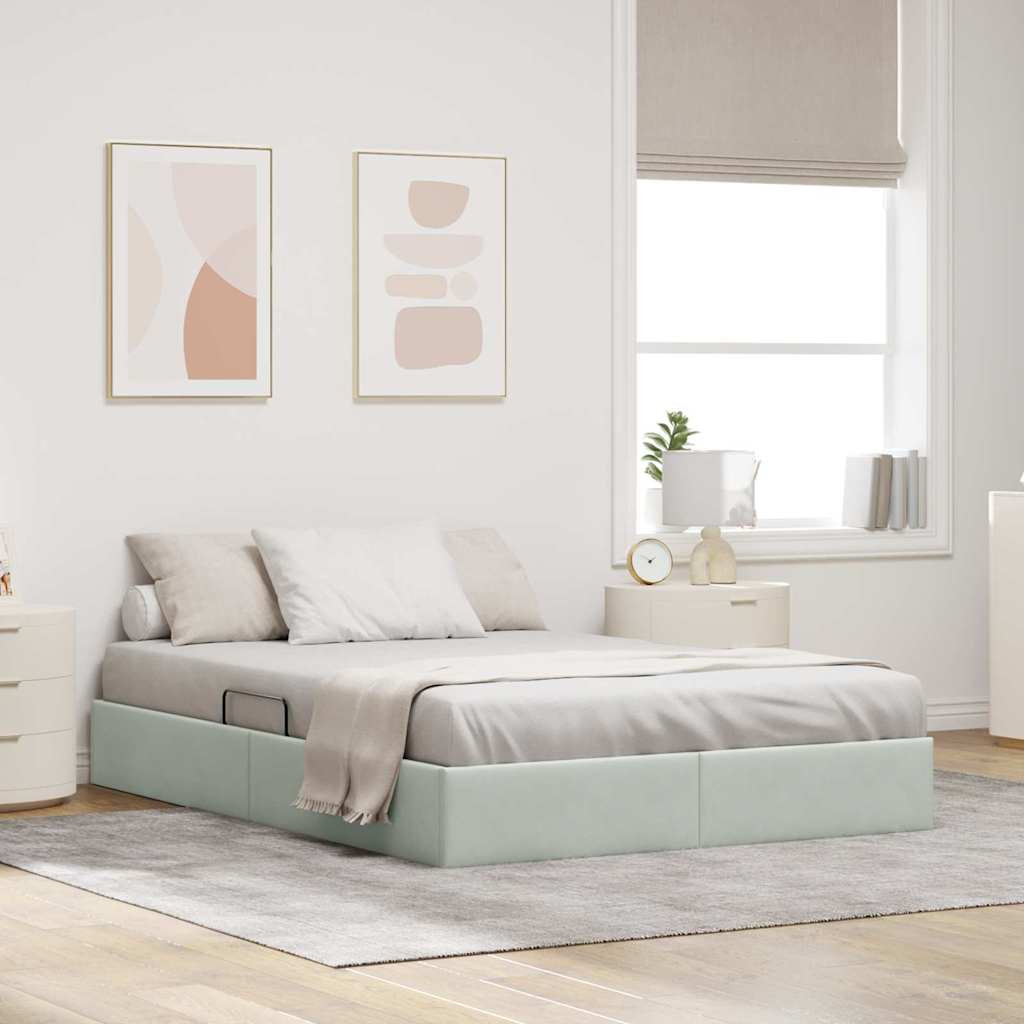 Lit de Rangement avec stockage Gris clair 137 x 190 cm Velours - XIOS
